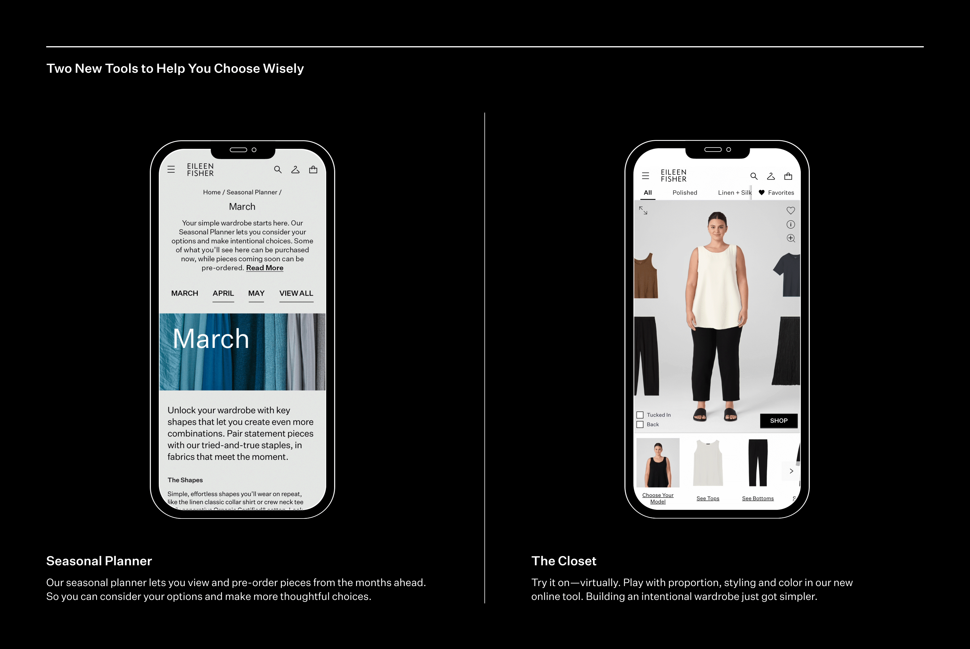 Animated Image of phone screens showing online tools to build an intentional wardrobe.