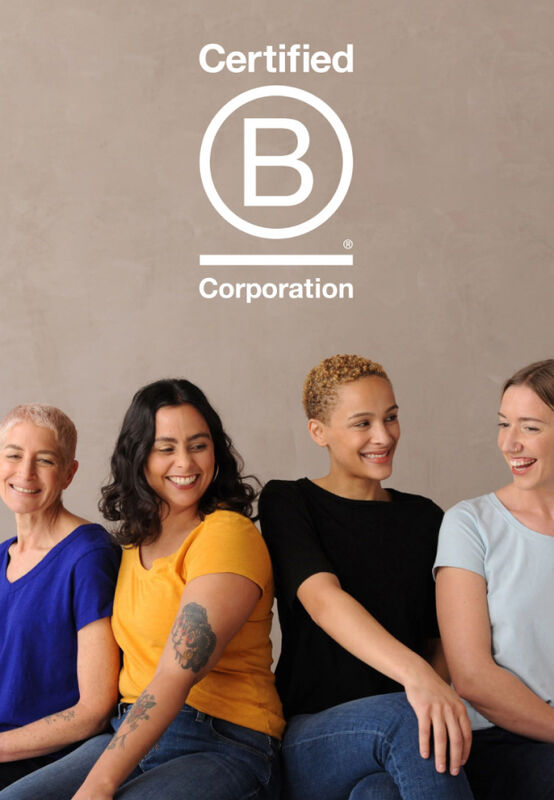 Women with B Corp logo. 