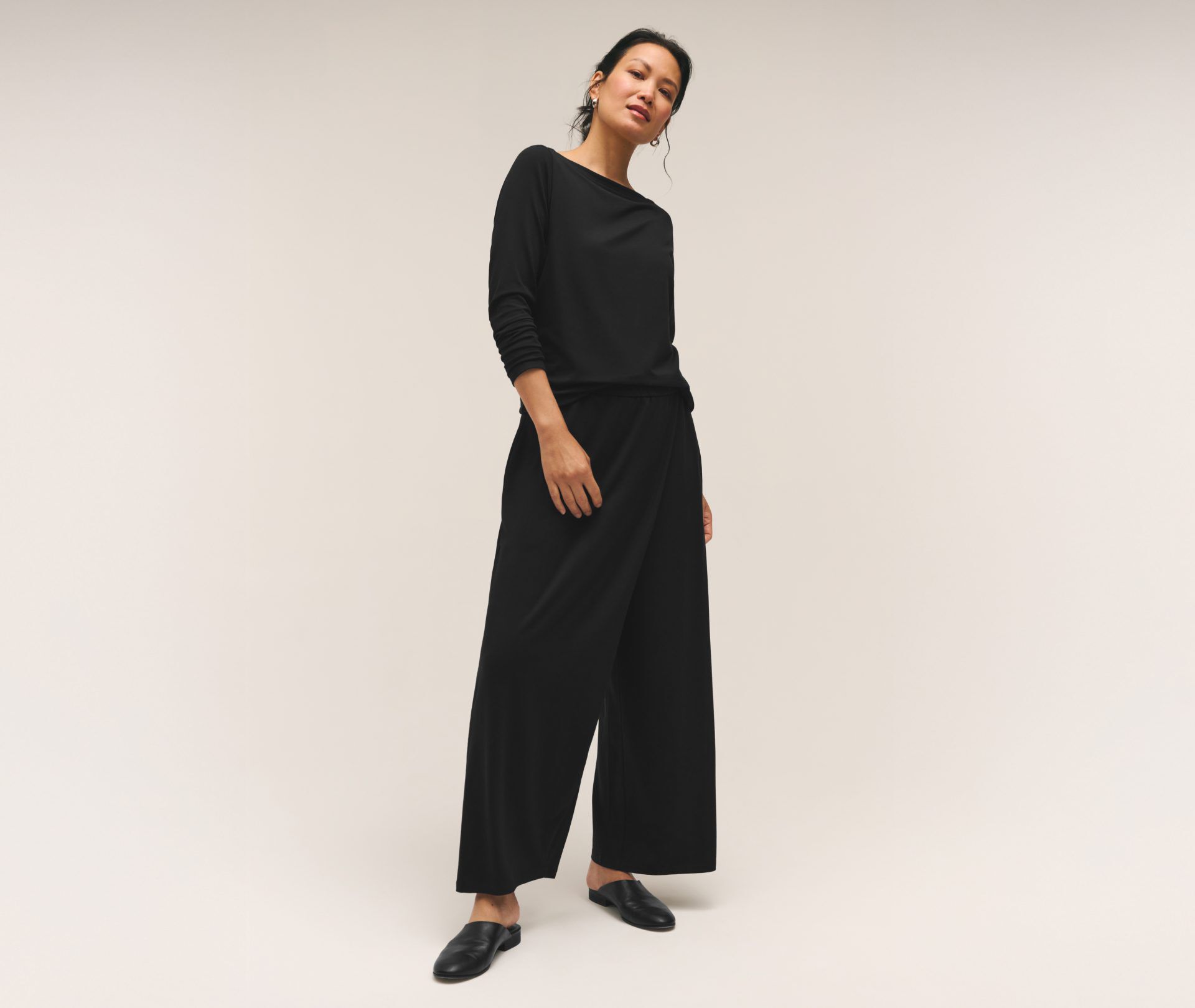 Stretch Jersey Knit Bateau Neck Top and Wrap Pant