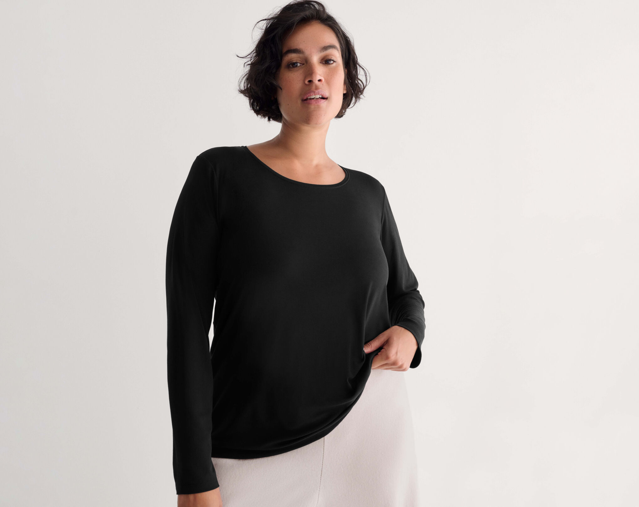 Stretch Silk Jersey Scoop Neck Top and Boiled Wool Pant