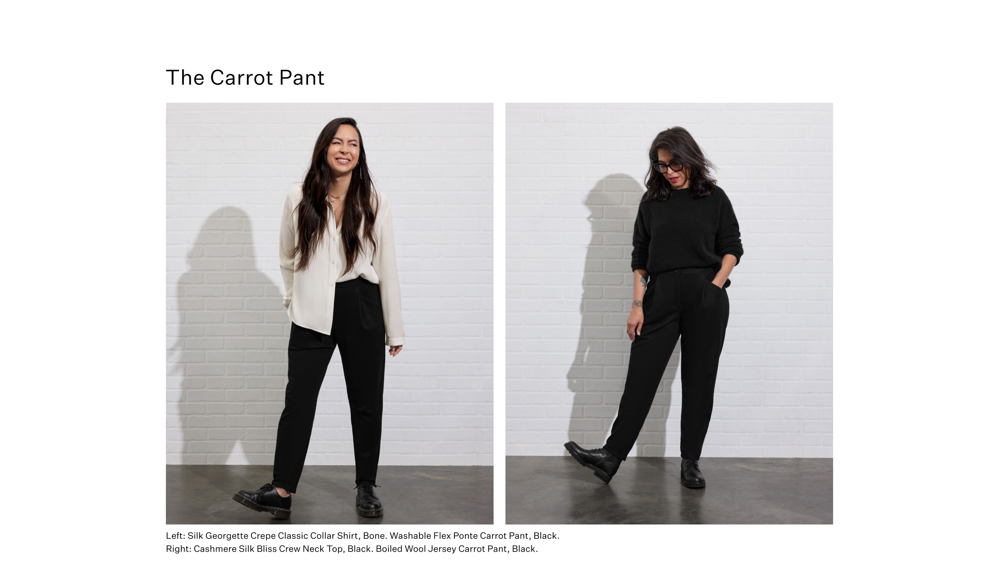 Women wearing EILEEN FISHER carrot pants.