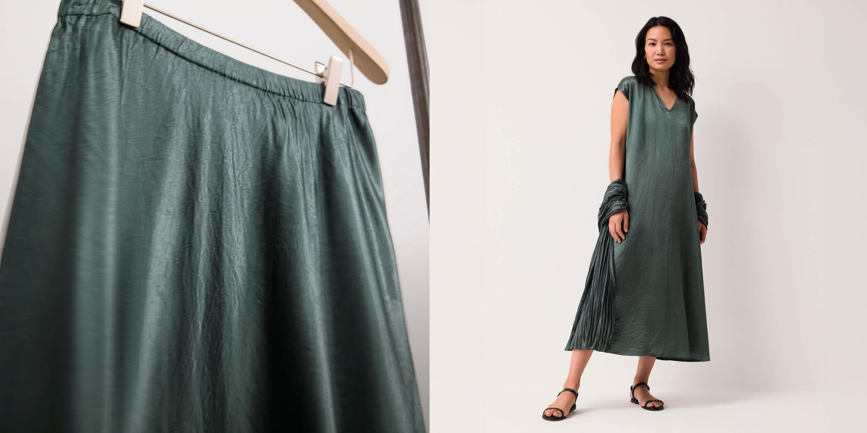 Textured Satin Bias Skirt and V Neck Dress