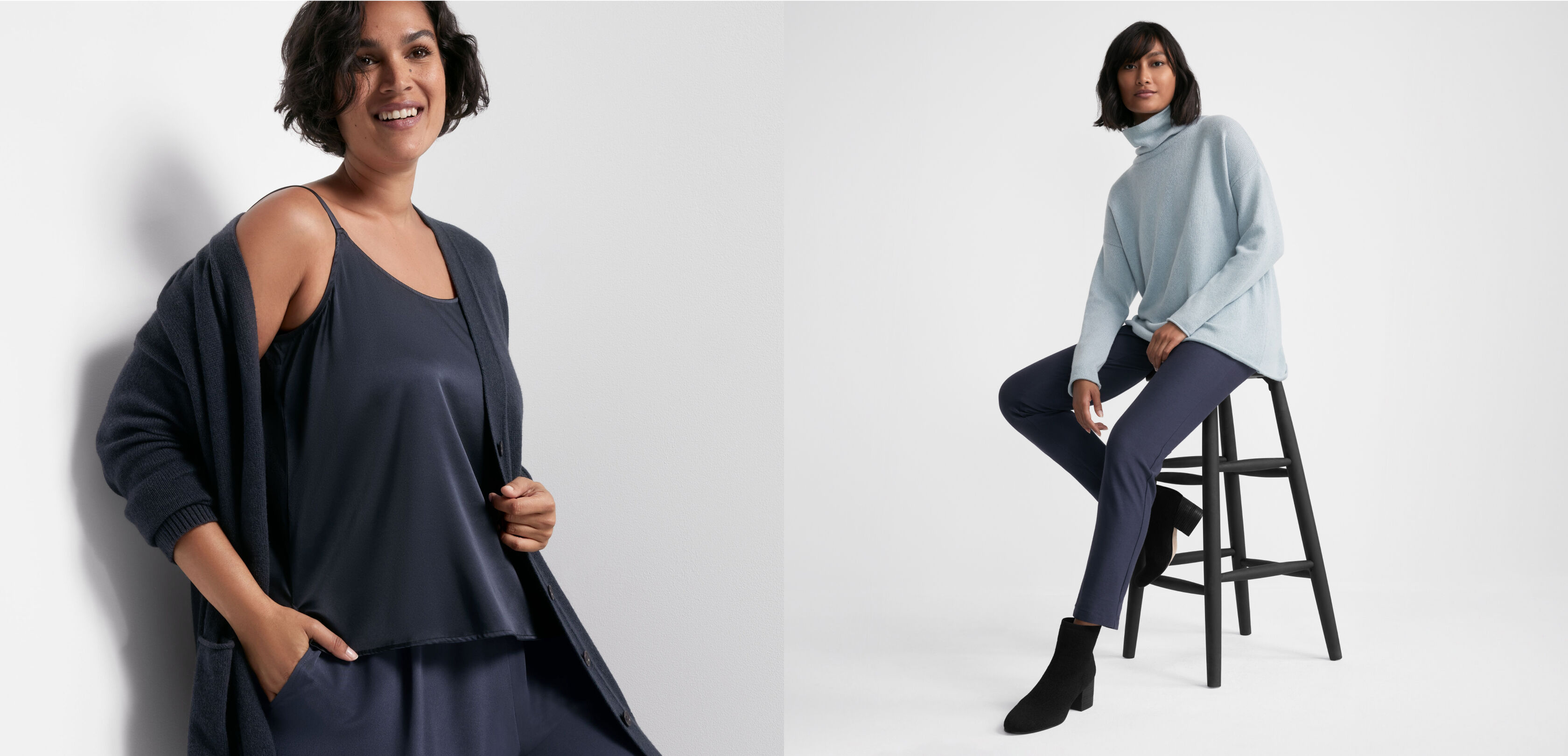 Cotton and Recycled Cashmere Cardigan and Turtleneck Top