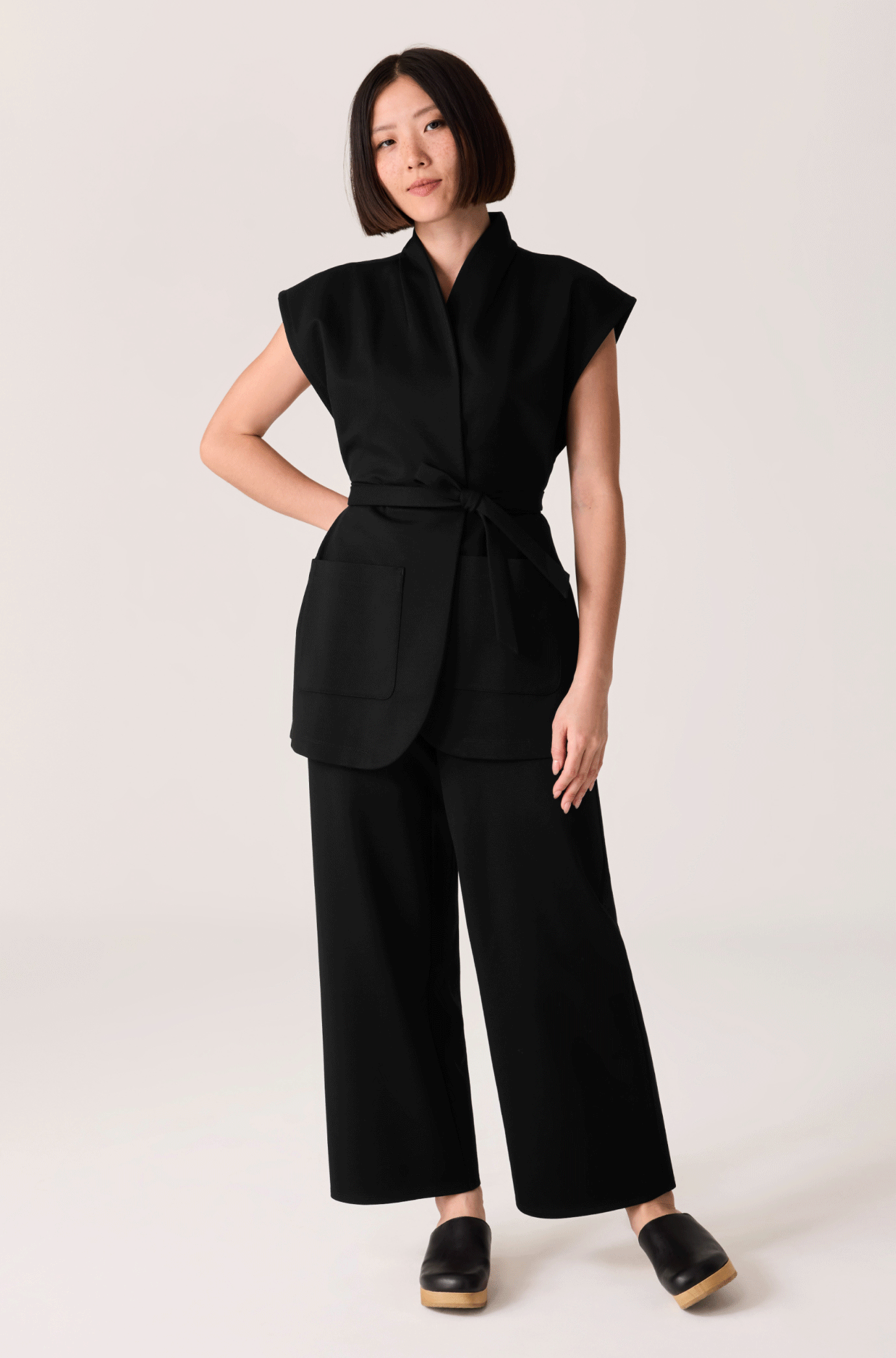 Washable Flex Ponte Long Blazer and Wide Trouser Pant