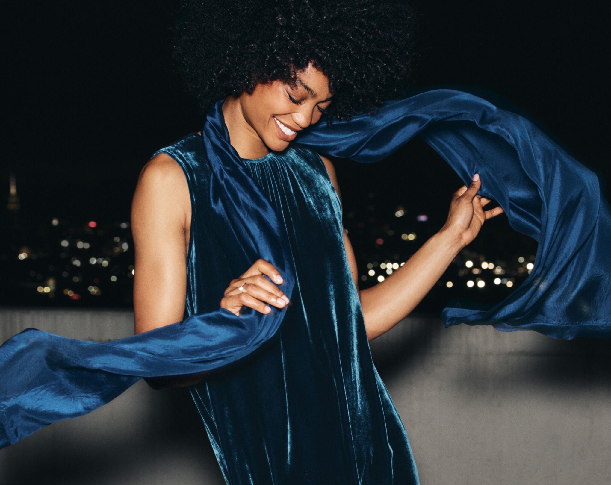Velvet Round Neck Dress and Washed Silk Scarf Velvet Round Neck Dress and Washed Silk Scarf