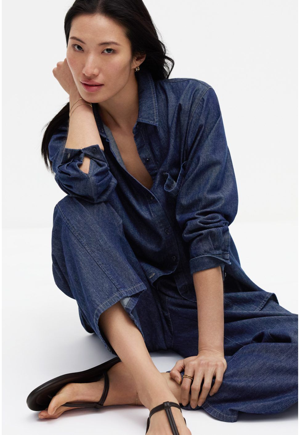 Cotton Stretch Denim Wide Leg Trouser