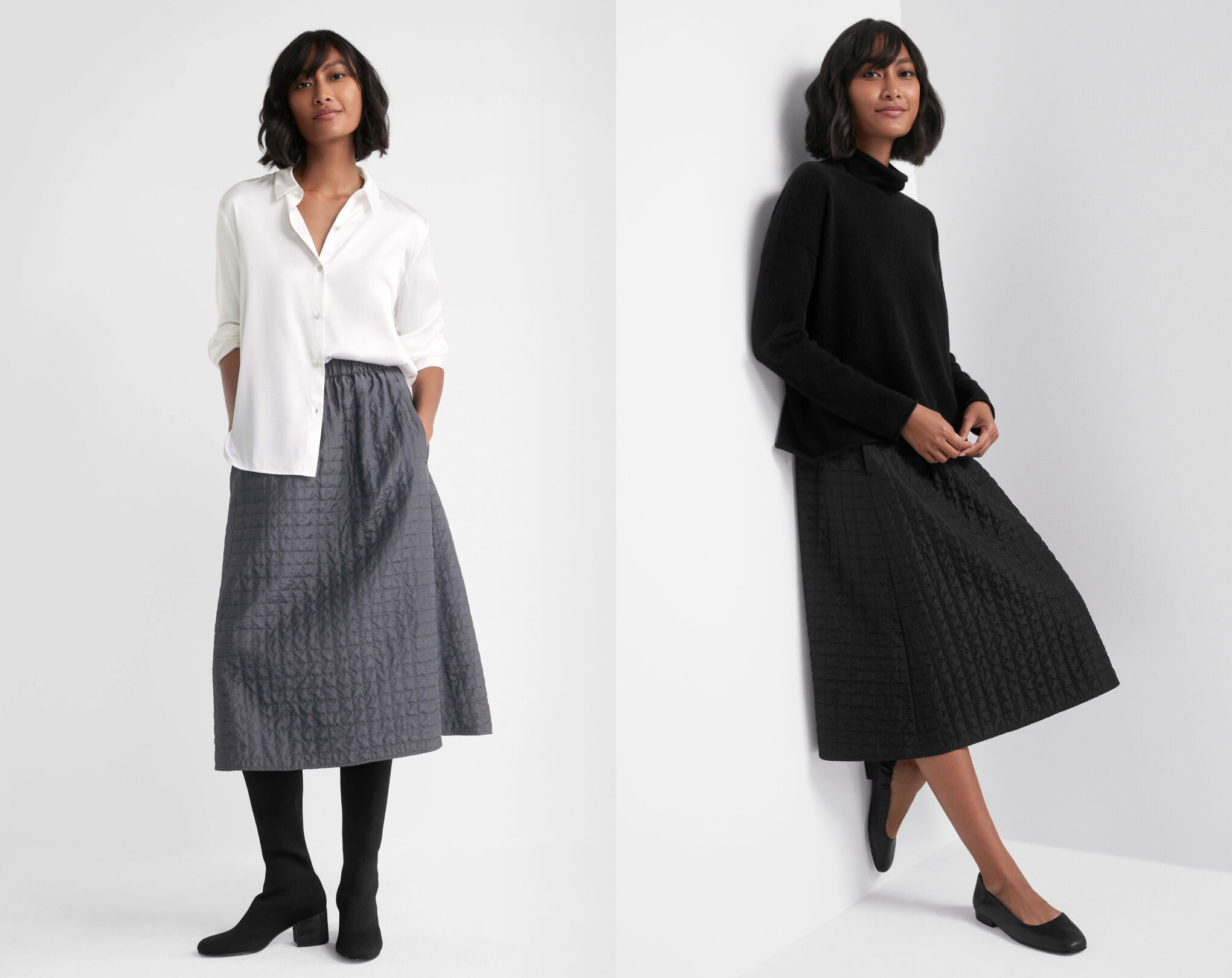 Silk Habutai Quilted A Line Skirt Silk Habutai Quilted A Line Skirt