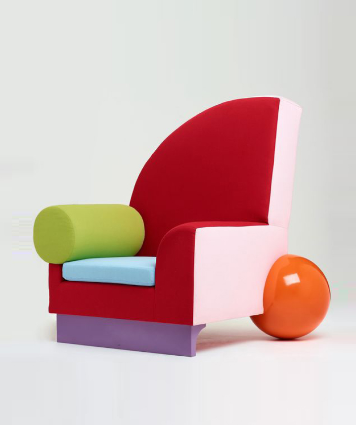 Colorful 80s chair by Memphis Milan.