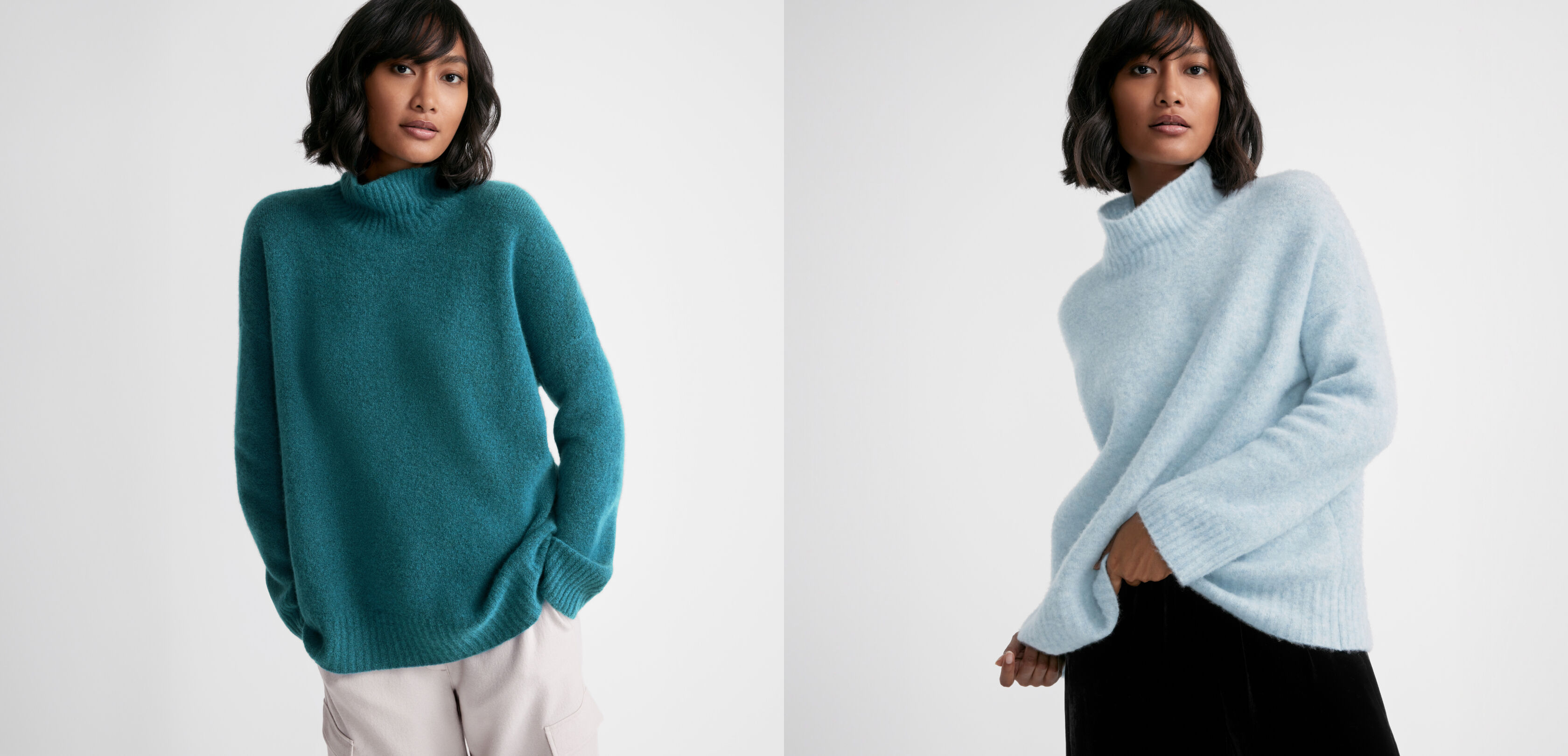 Cashmere Silk Bliss Turtleneck Box Top in Peacock and Frost Cashmere Silk Bliss Turtleneck Box Top in Peacock and Frost