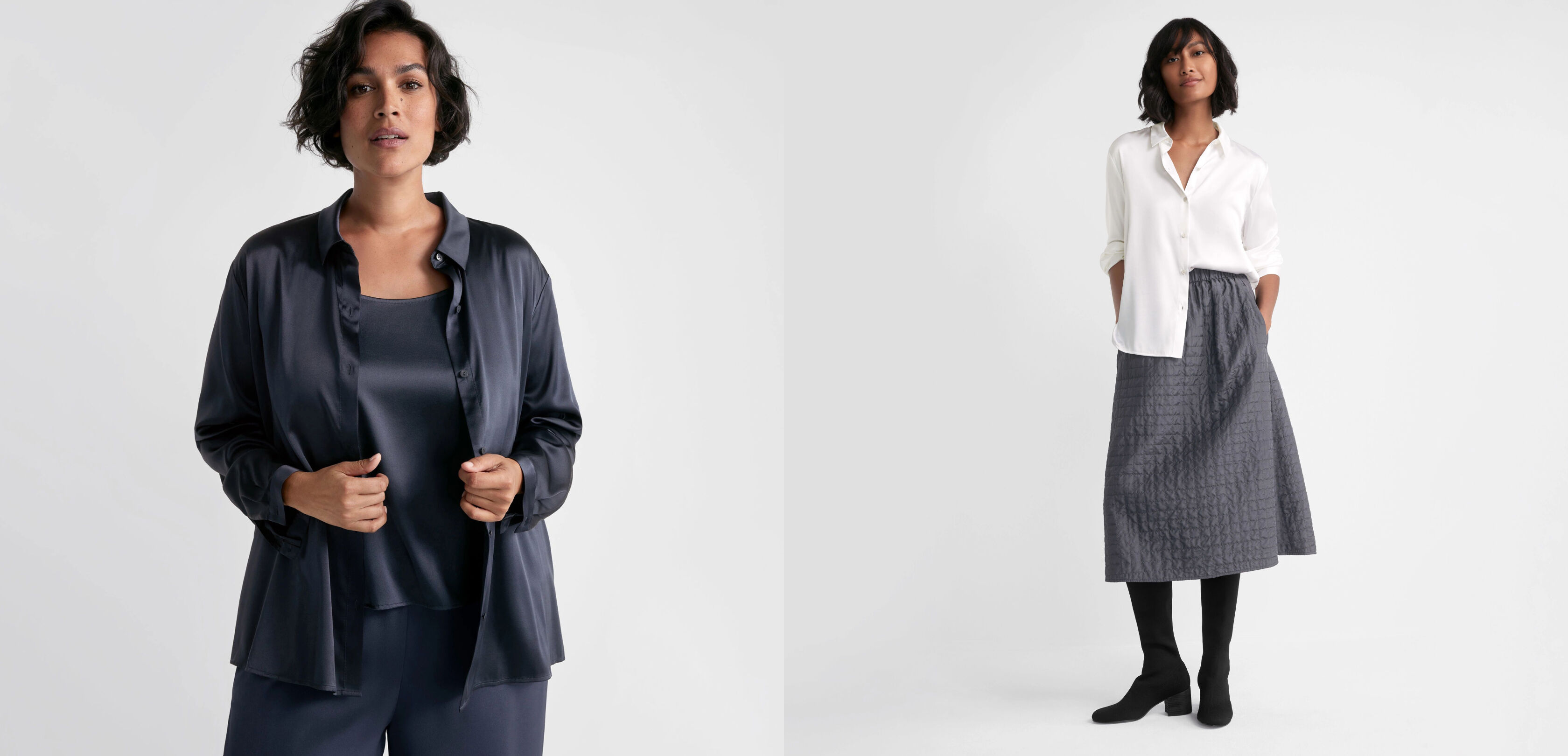 Stretch Silk Charmeuse Classic Collar Shirt