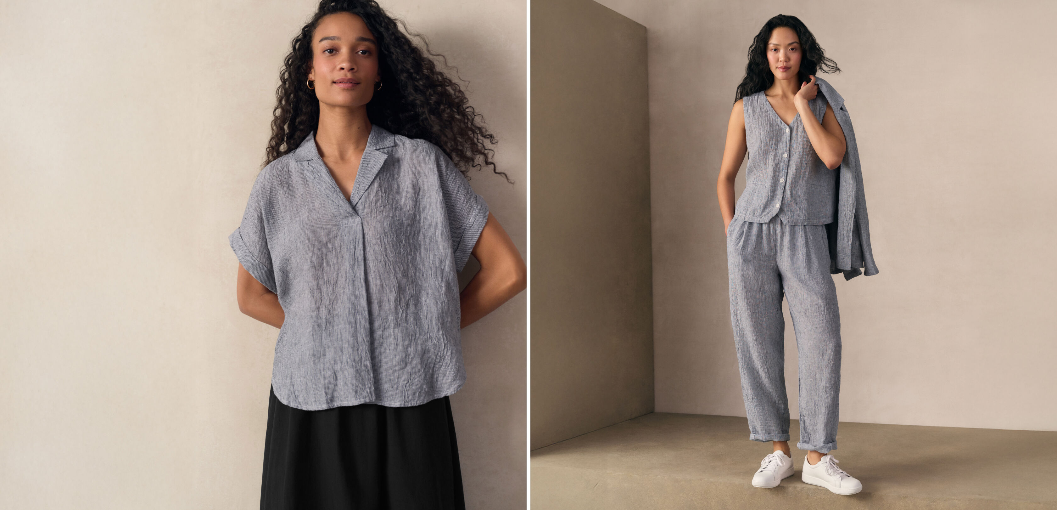 New Styles in Puckered Organic Linen Stripe New Styles in Puckered Organic Linen Stripe