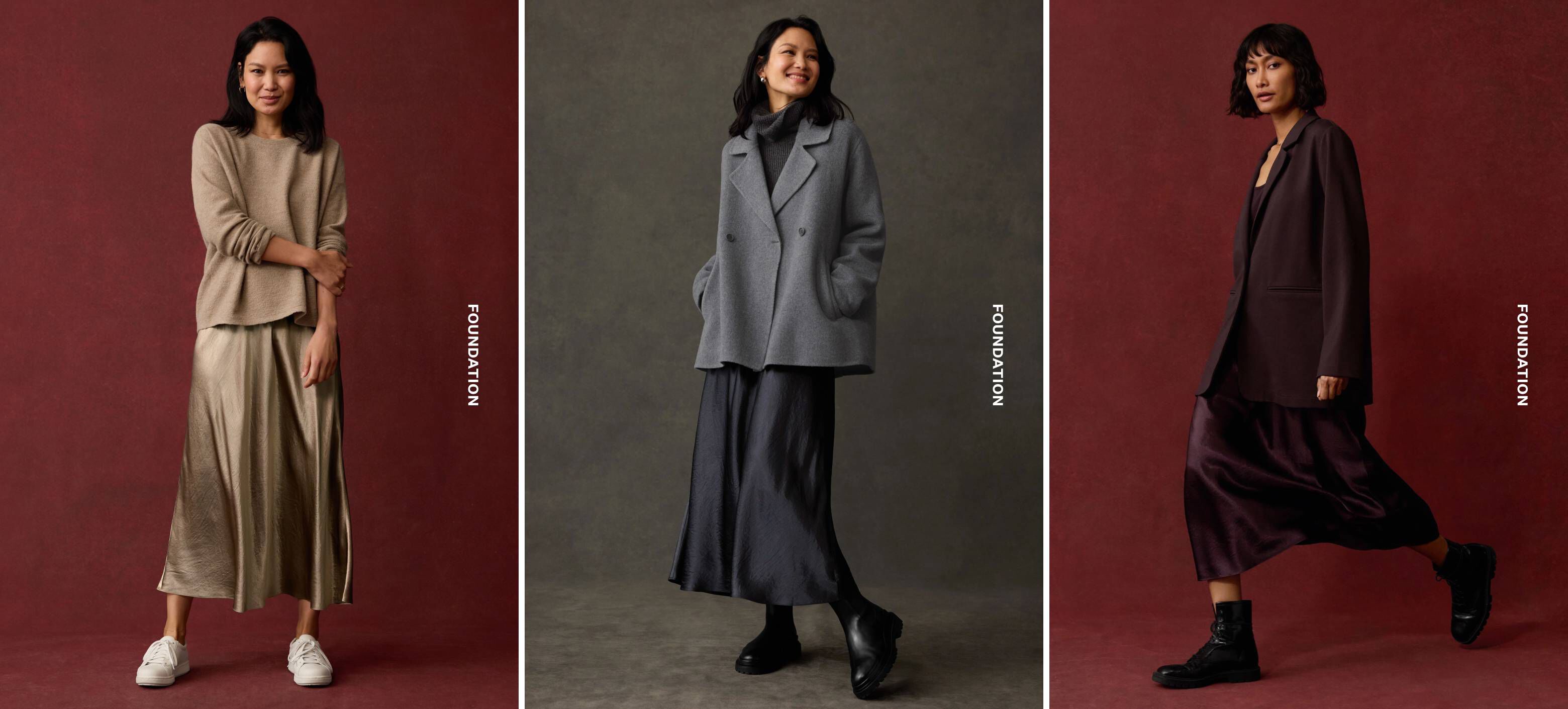 Textured Satin Slip Skirt in Biscuit Graphite and Wine