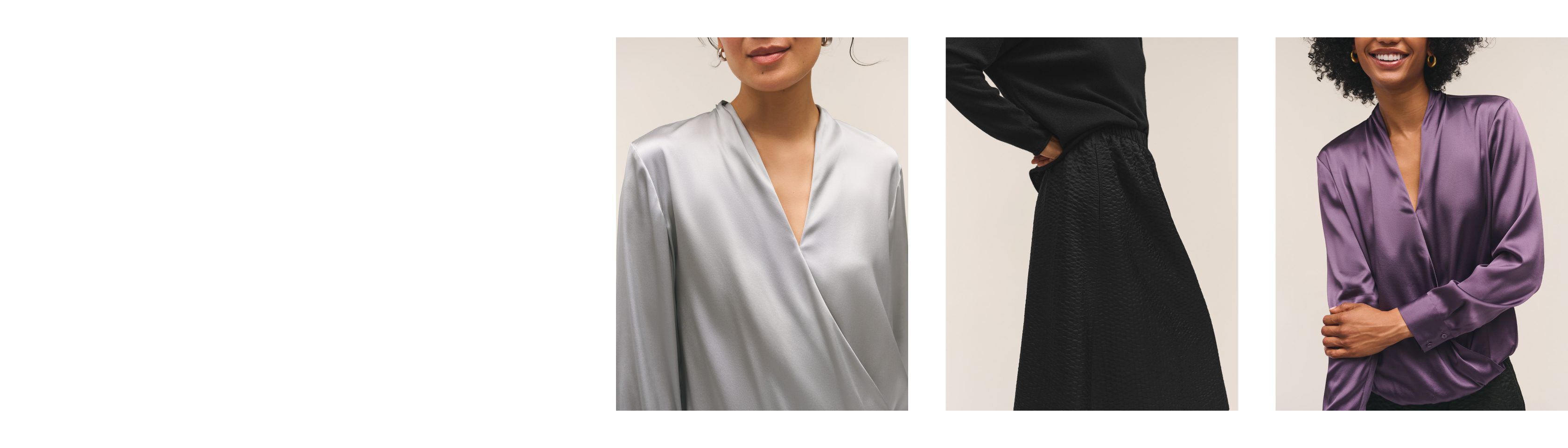 Stretch Silk Charmeuse Wrap Top and Quilted Silk A Line Skirt