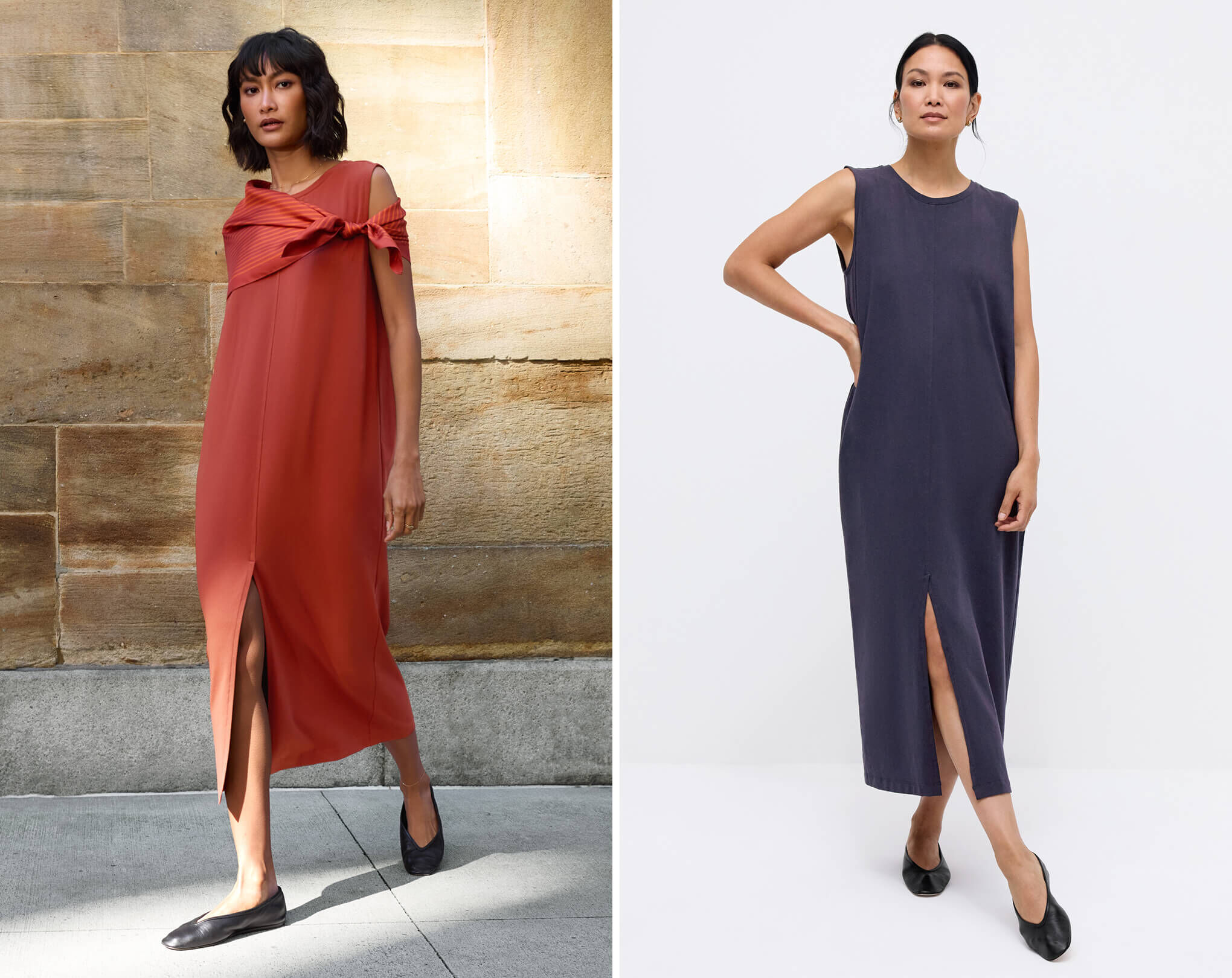 Pima Cotton Stretch Jersey Crew Neck Dress