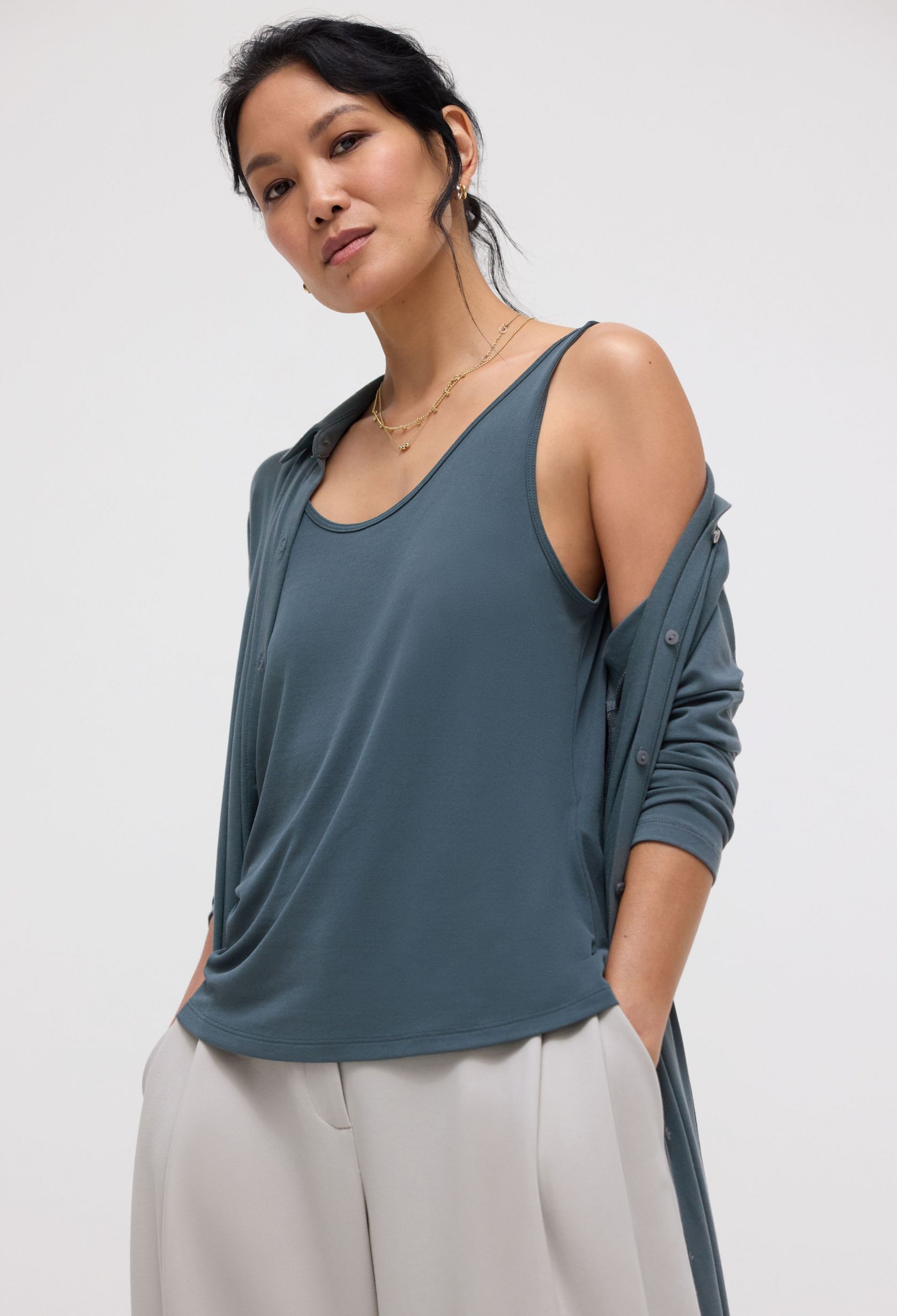 Stretch Silk Jersey Scoop Neck Tank