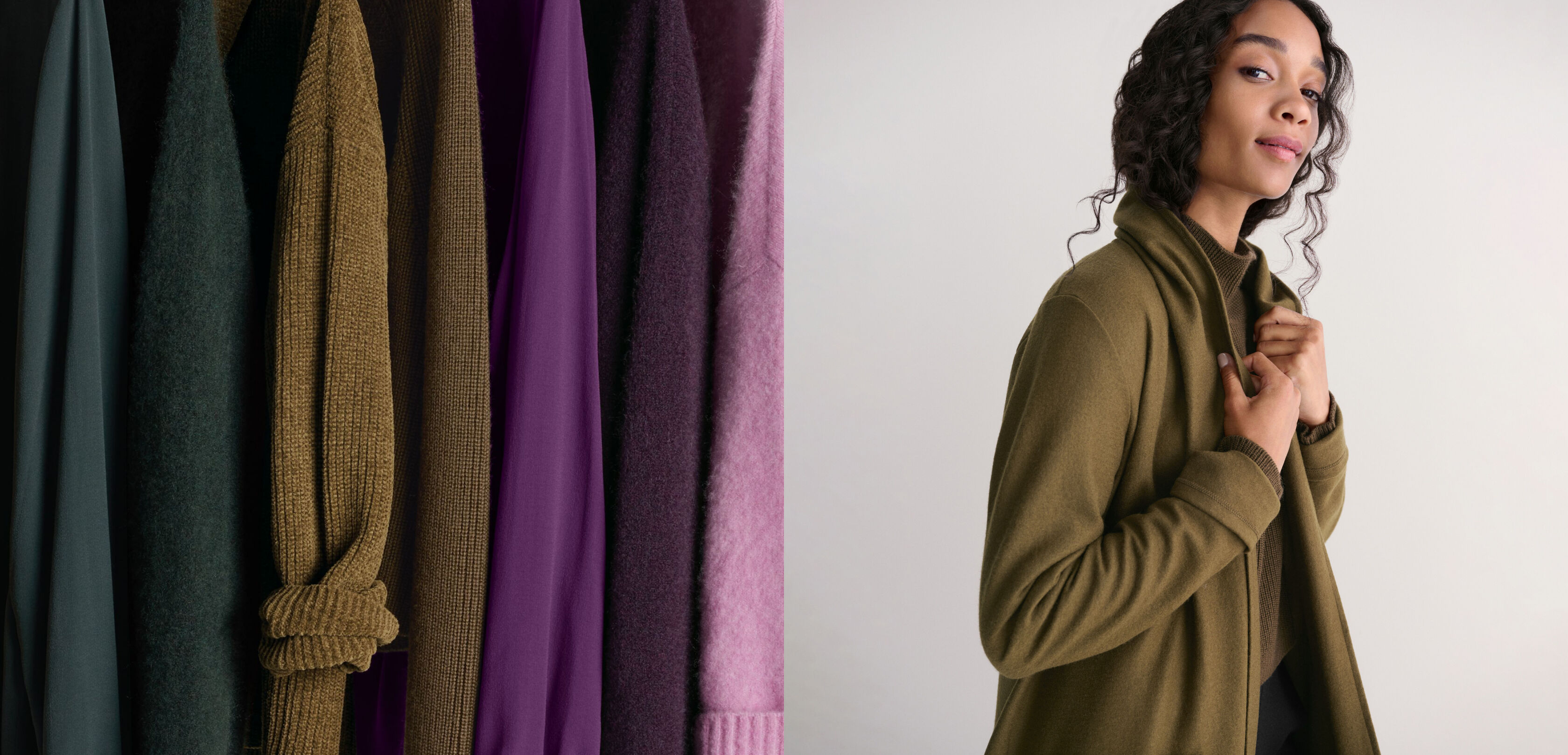Boiled Wool High Collar Jacket and Merino Cropped Turtleneck Top
