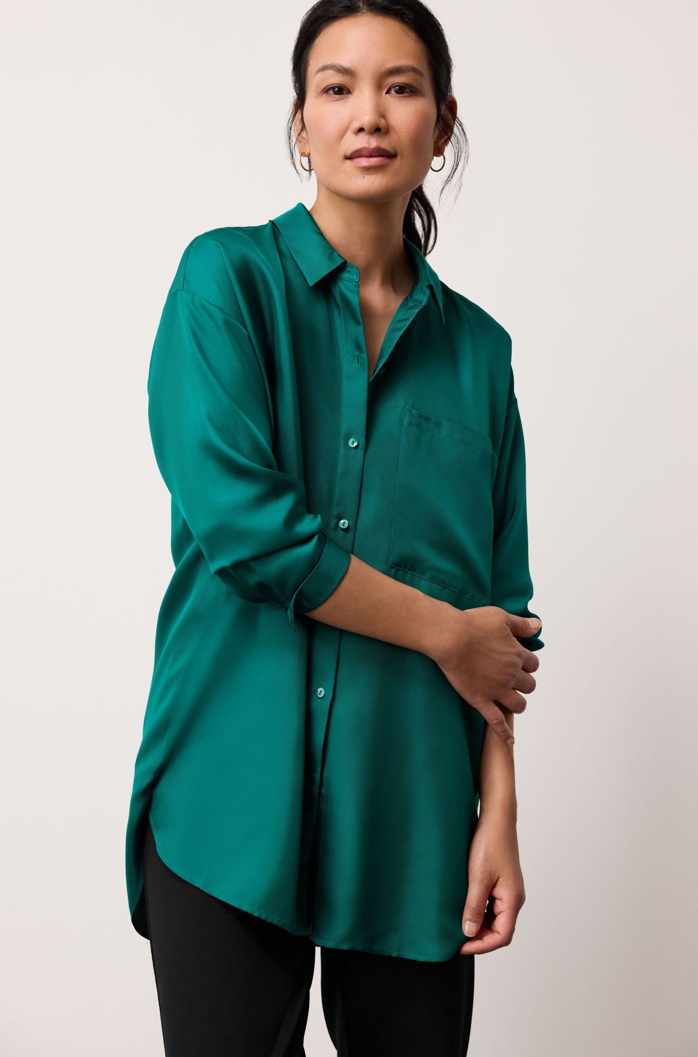 Silk Twill Classic Collar Long Shirt