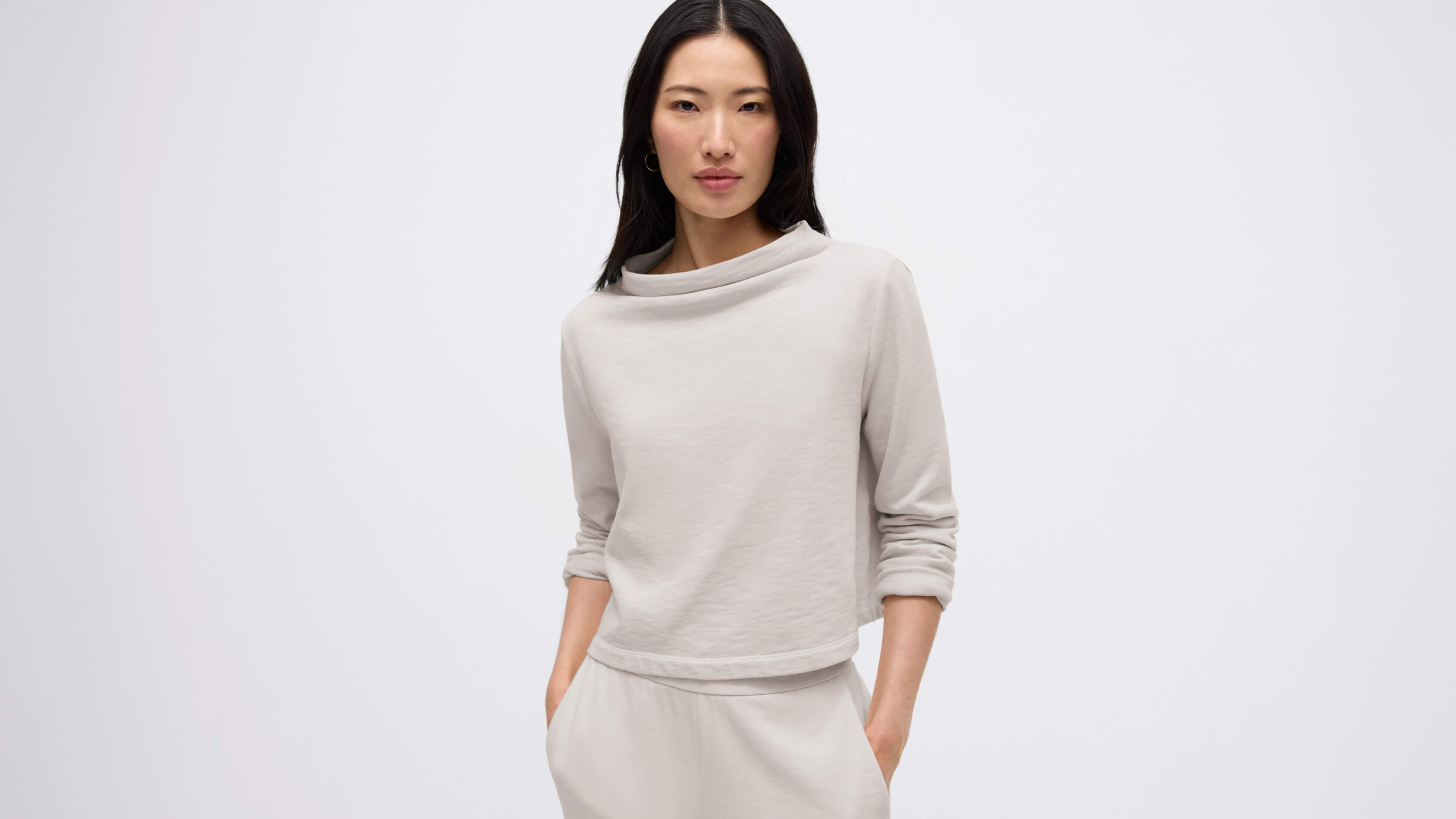 Garment Dyed Organic Cotton Terry Funnel Neck Top