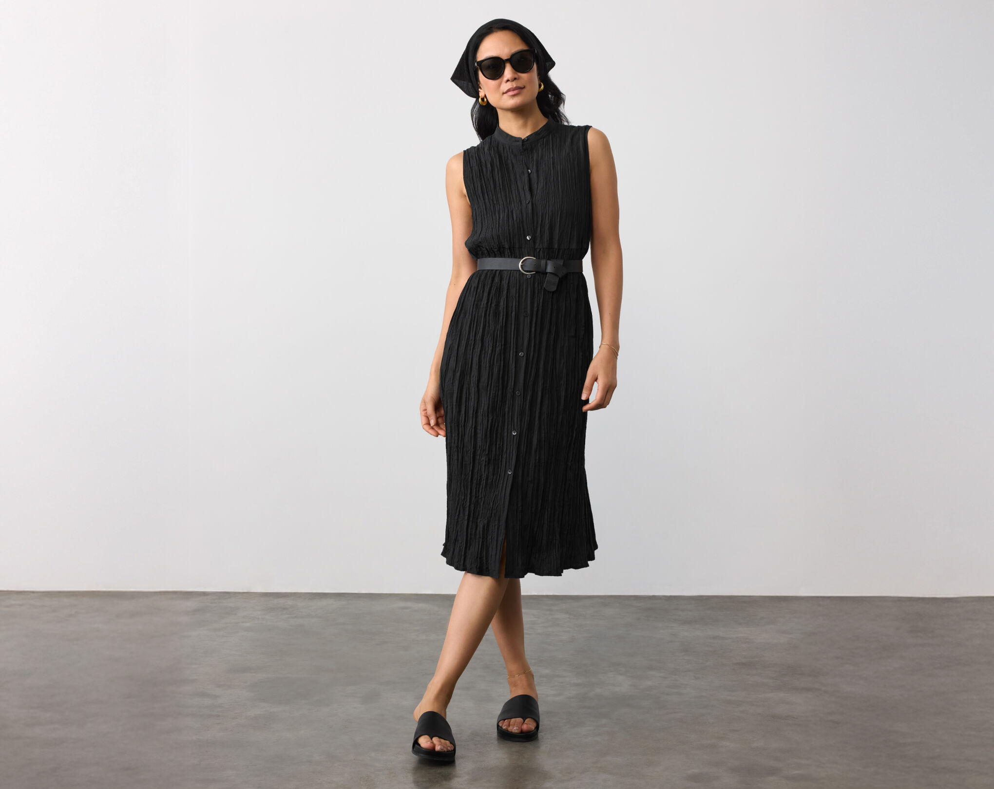 Crinkle Silk Habutai Band Collar Dress Crinkle Silk Habutai Band Collar Dress