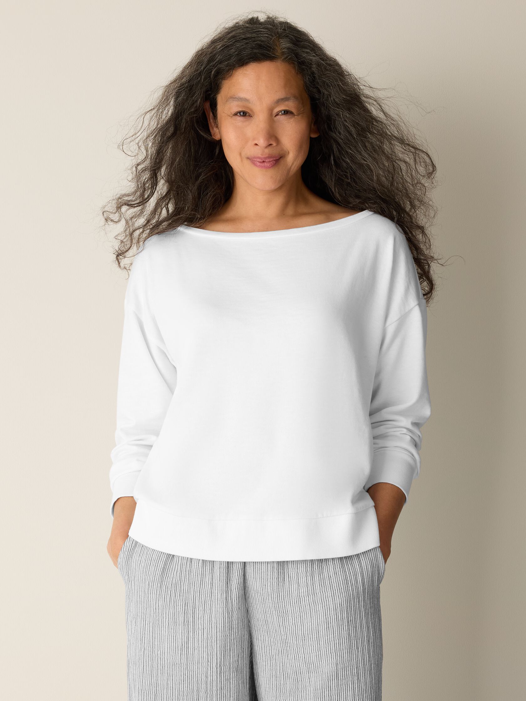 Garment-Dyed Organic Cotton Terry Bateau Neck Top