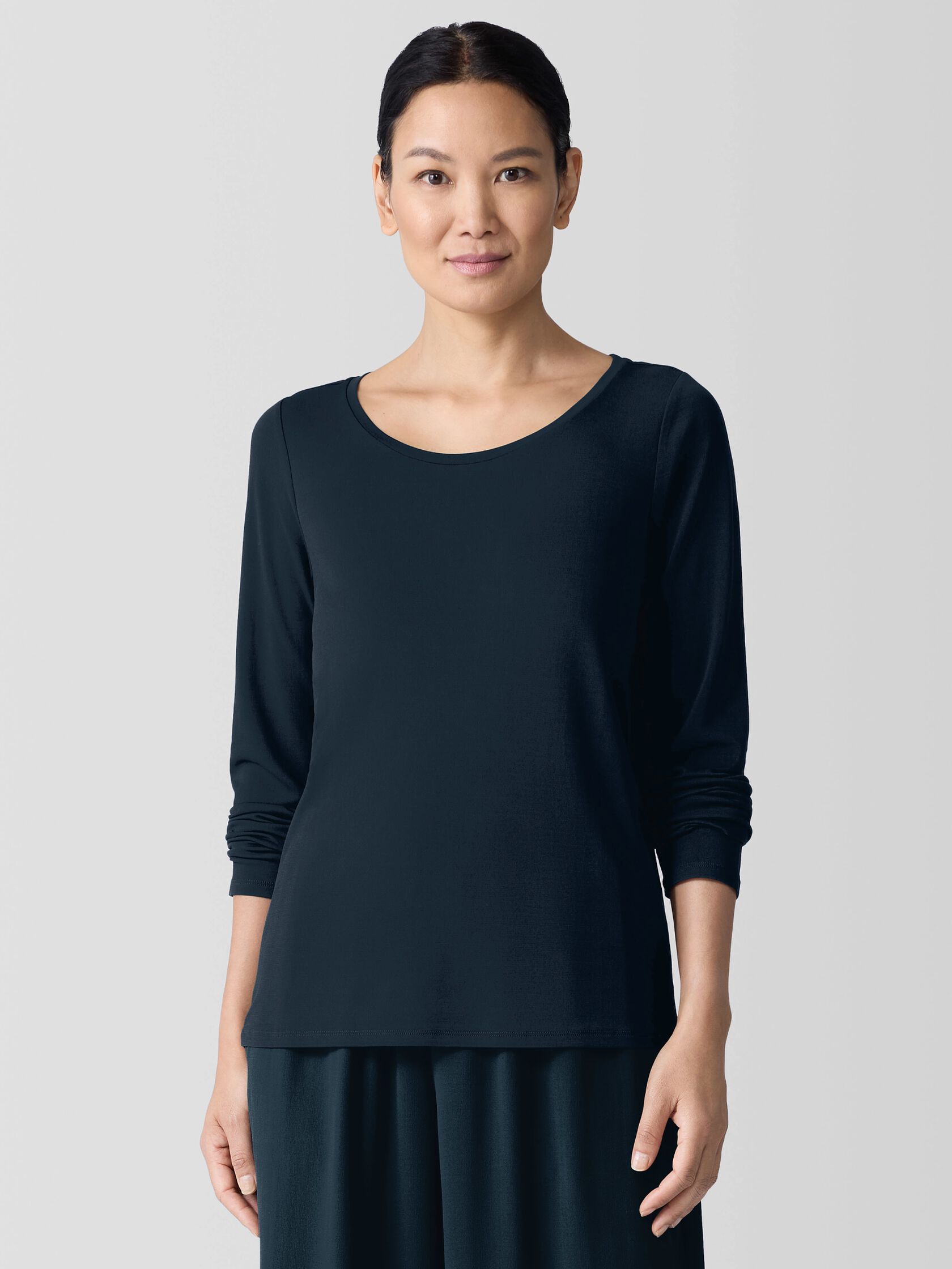 Stretch Silk Jersey Scoop Neck Top