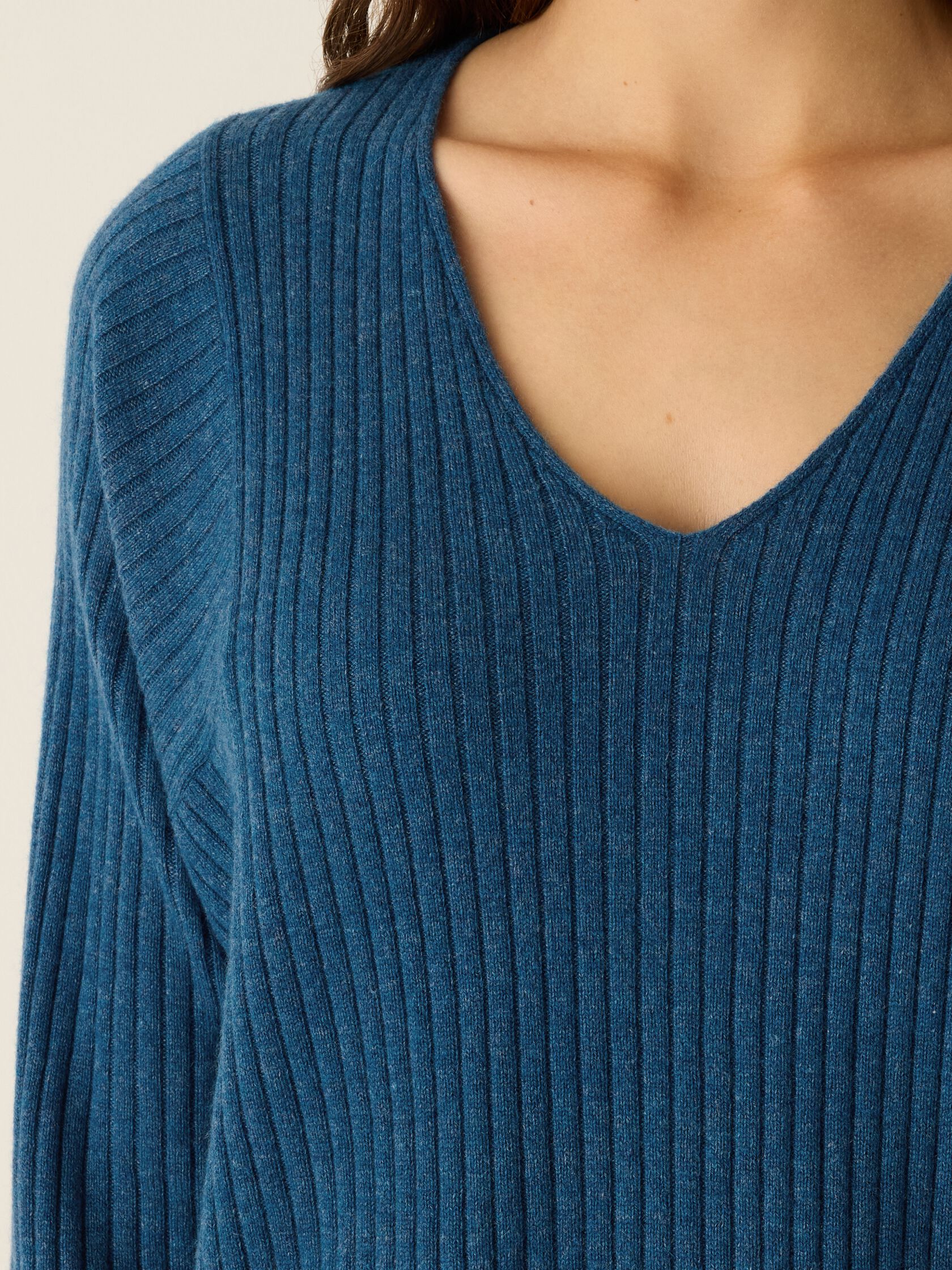 Italian Cashmere Ribbed V-Neck Top
