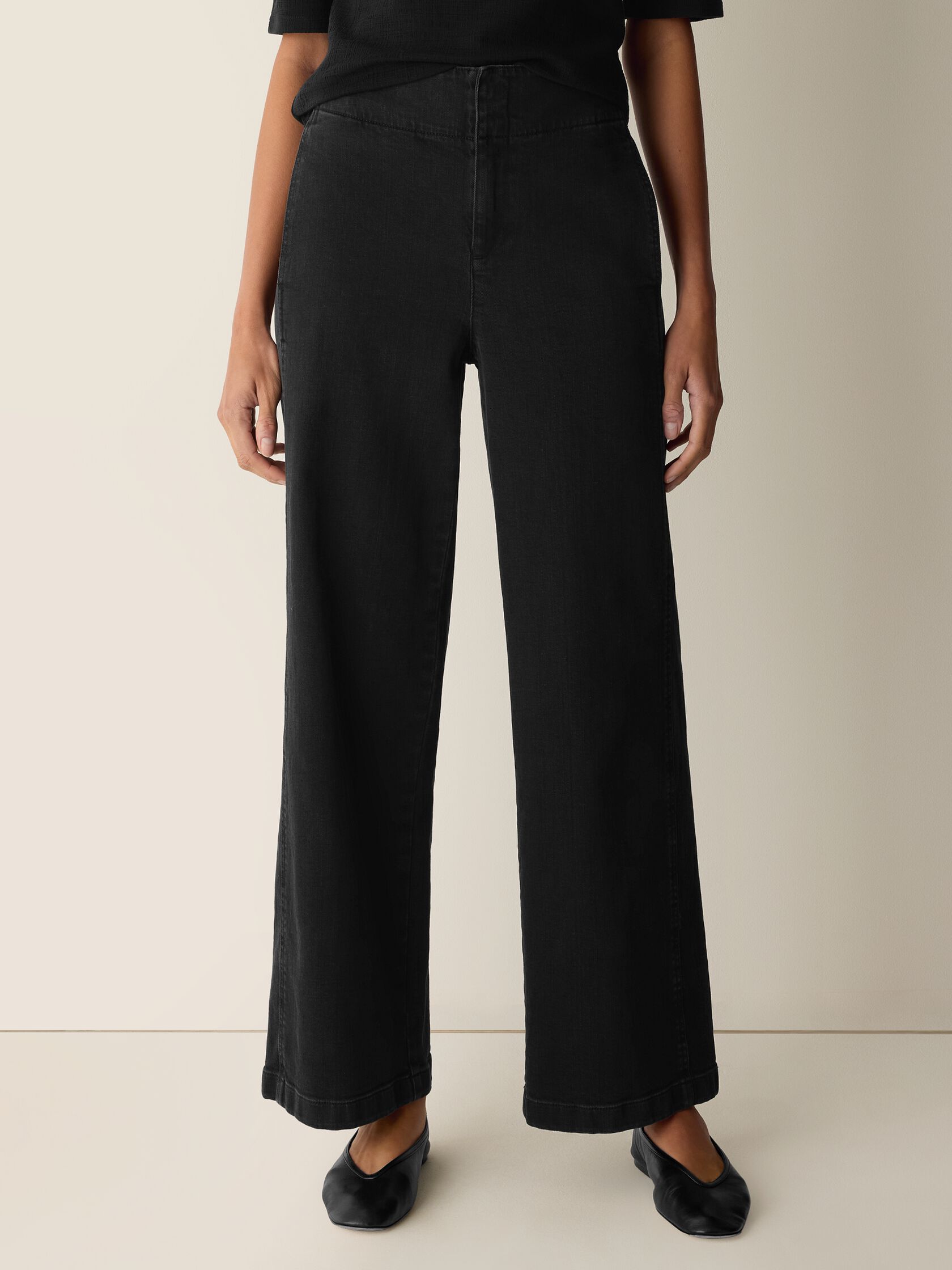 Cotton Stretch Denim Wide-Leg Trouser