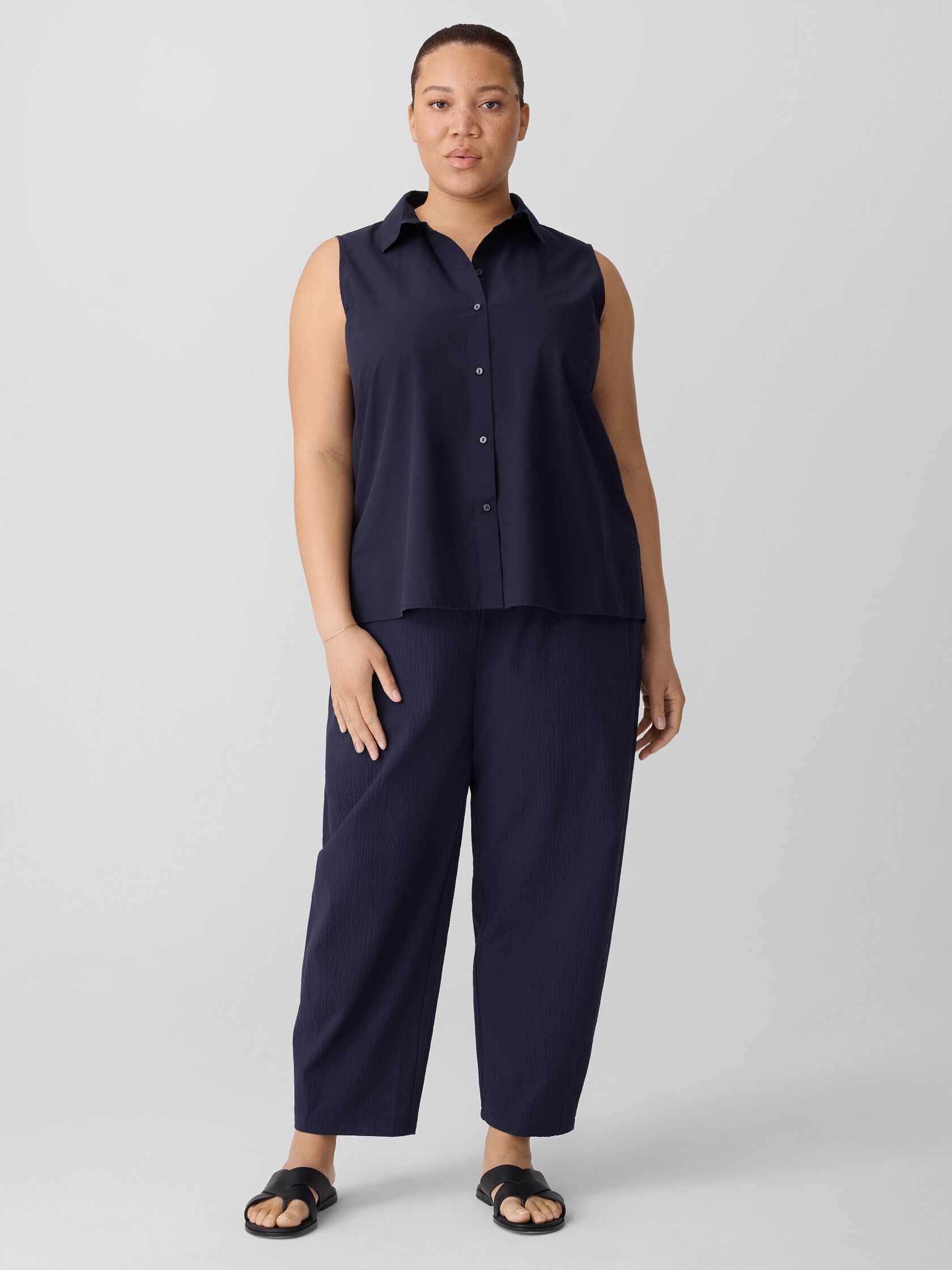 Washed Organic Cotton Poplin Sleeveless Shirt
