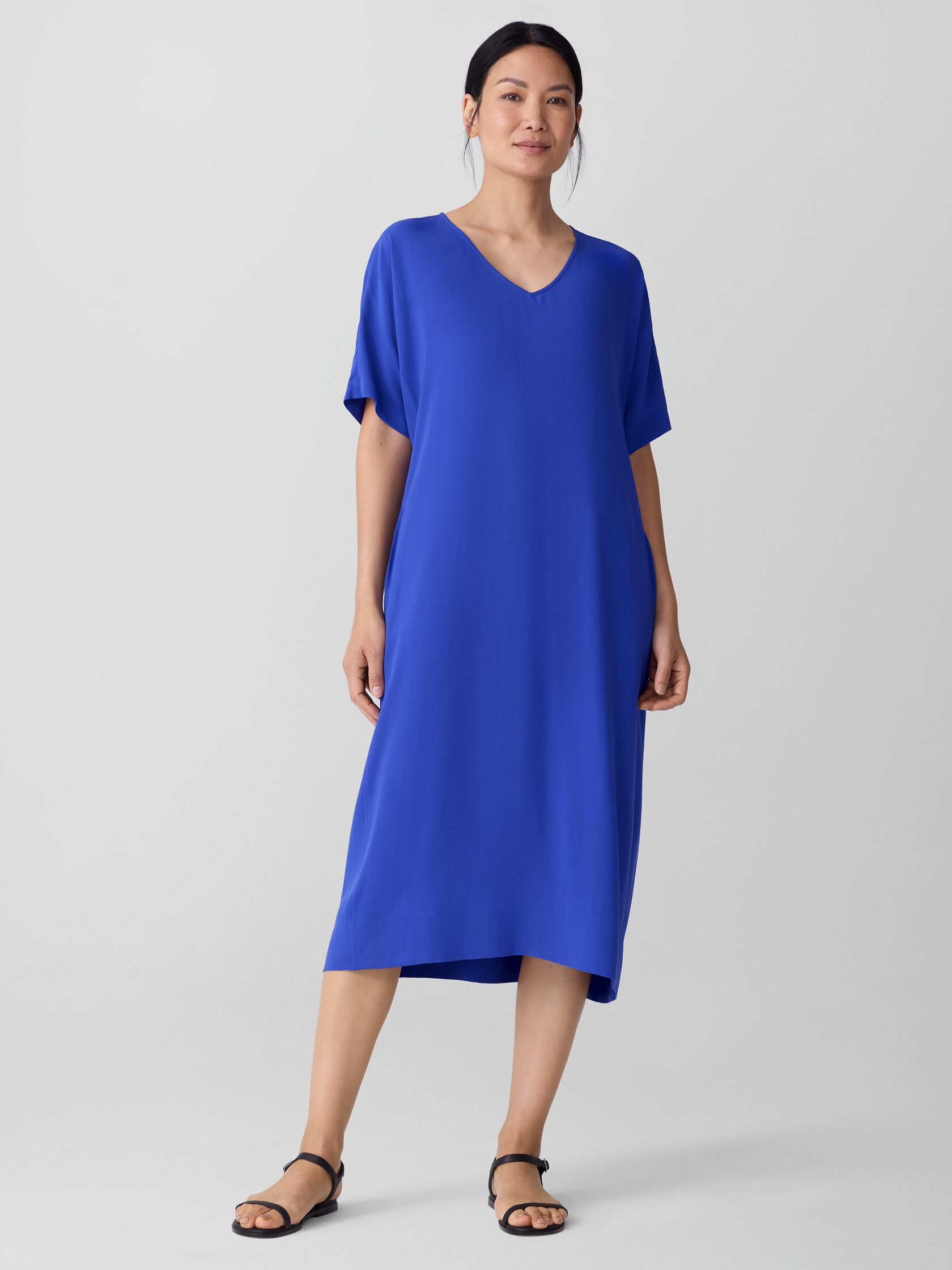 Silk Georgette Crepe V-Neck Dress