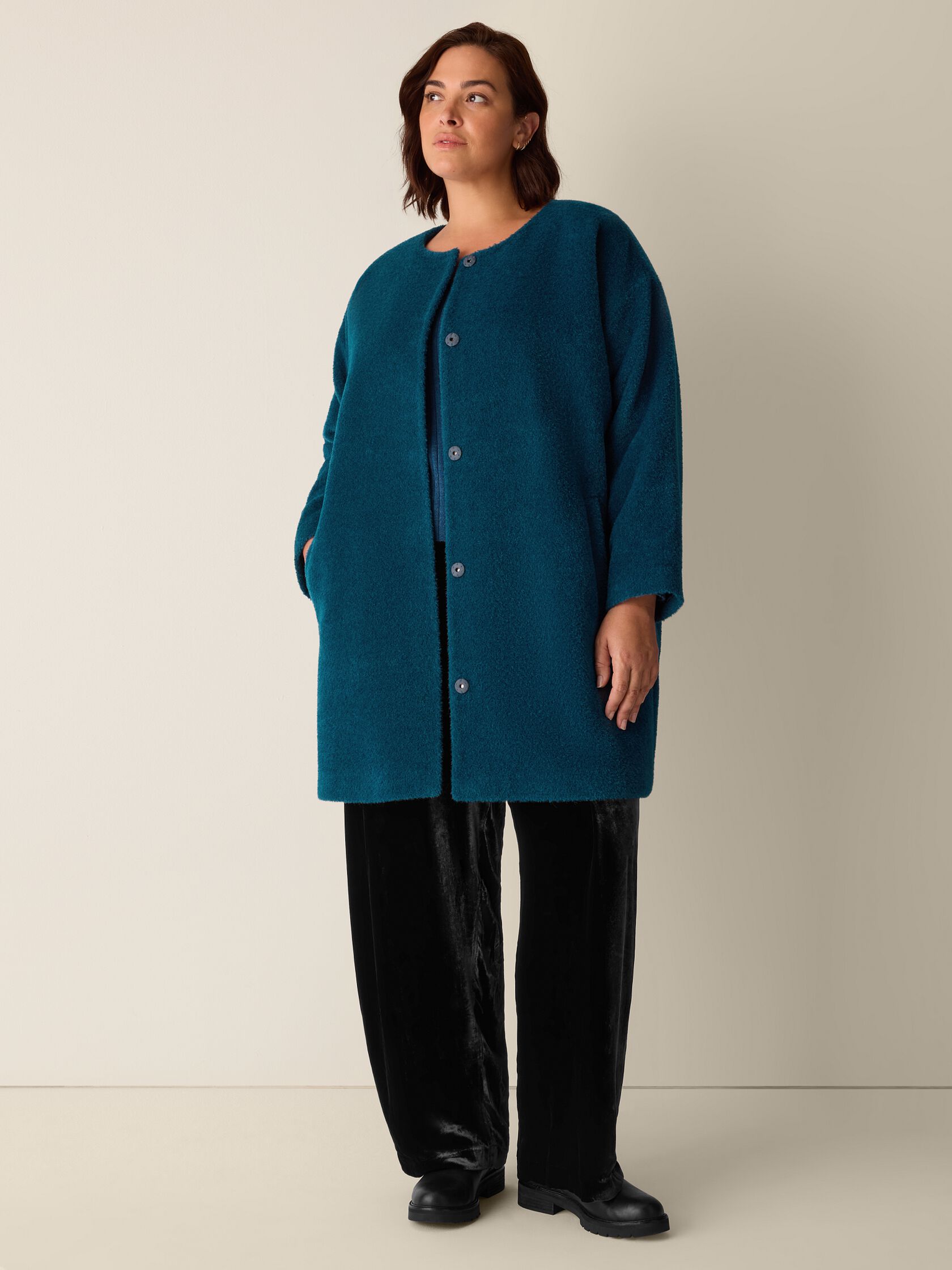 Fine Wool Alpaca Round Neck Coat