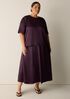 Textured Satin Round Neck Elbow-Sleeve Top