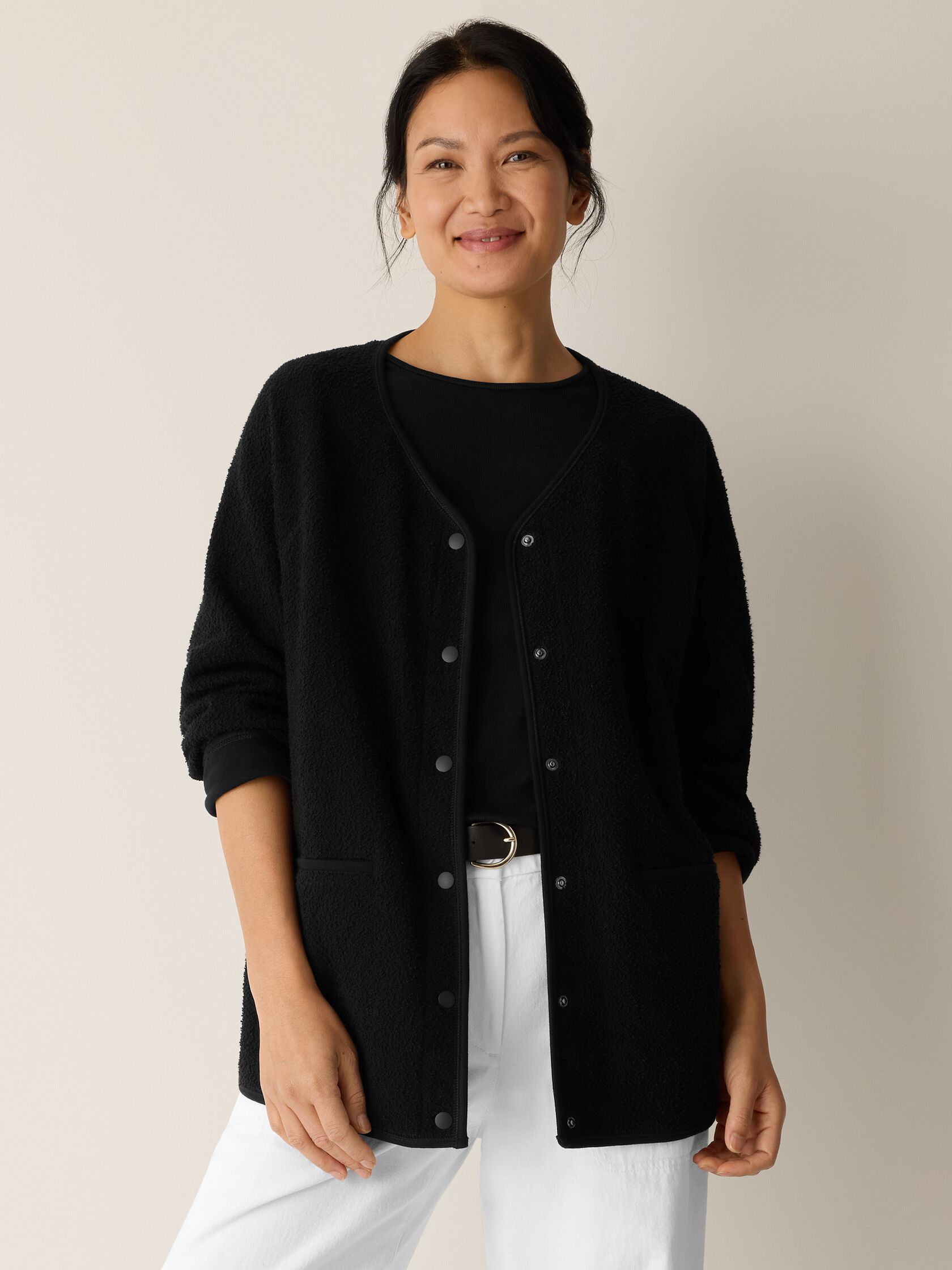 Organic Cotton Stretch Boucle V-Neck Jacket