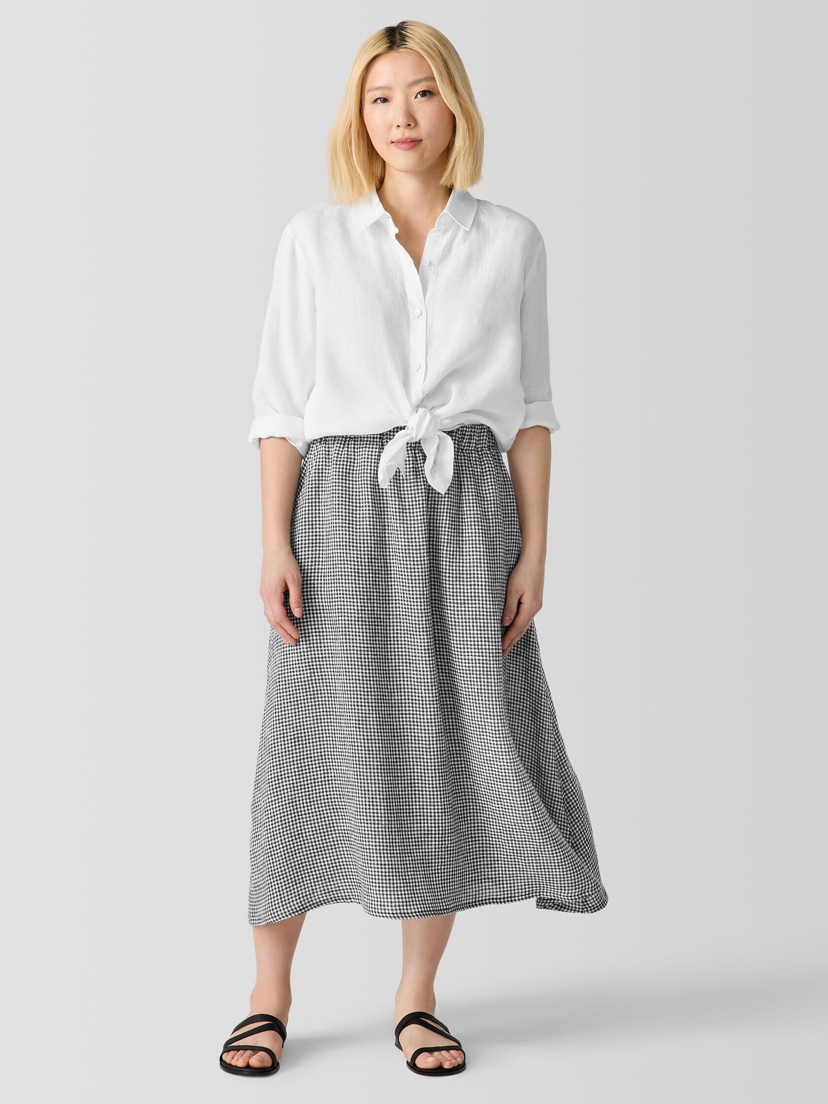 Puckered Organic Linen Pocket Skirt