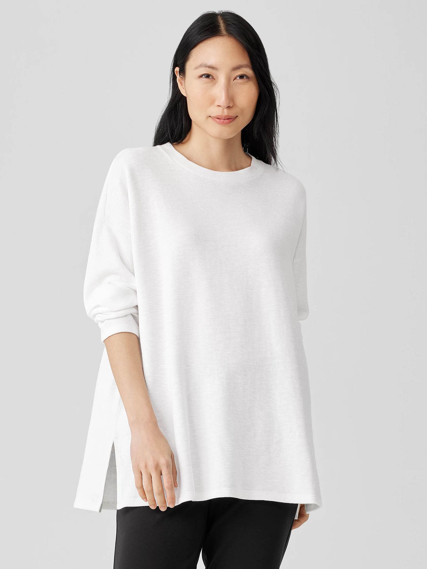 Organic Cotton Slubby Rib Knit Crew Neck Top