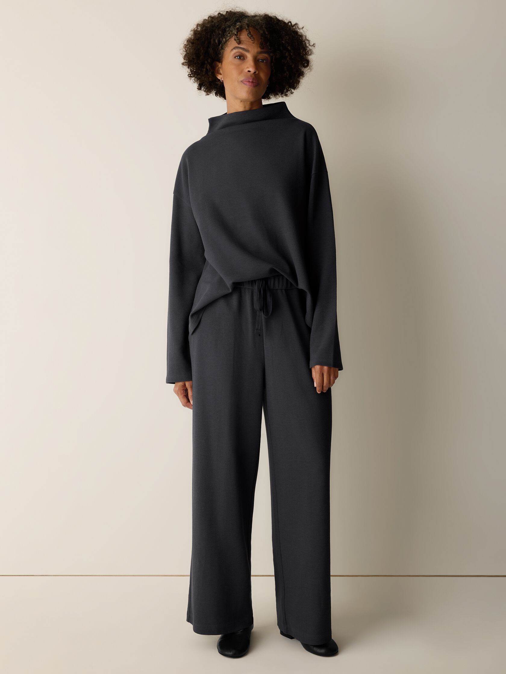 Waffle Cotton Blend Doubleknit Wide-Leg Pant