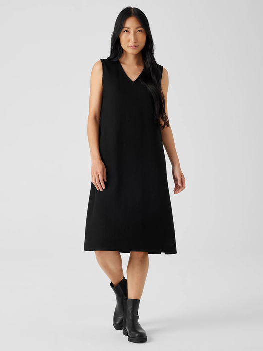 Boiled Wool Jersey V-Neck Dress