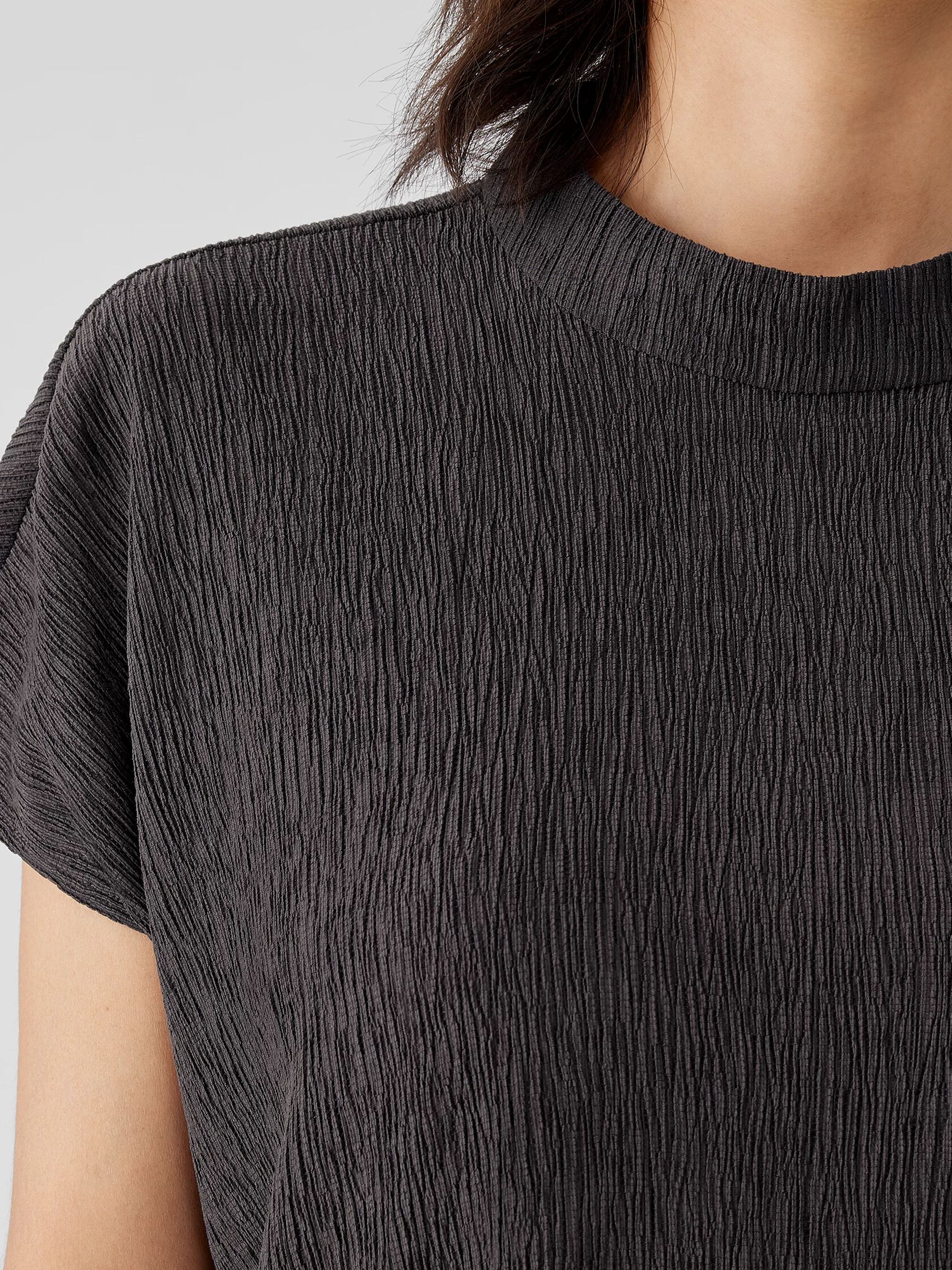 Woven Plisse Mock Neck Top
