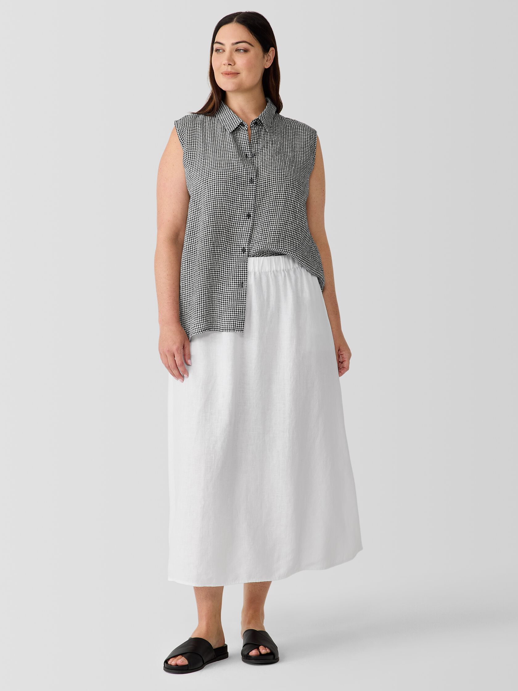 Puckered Organic Linen Sleeveless Shirt