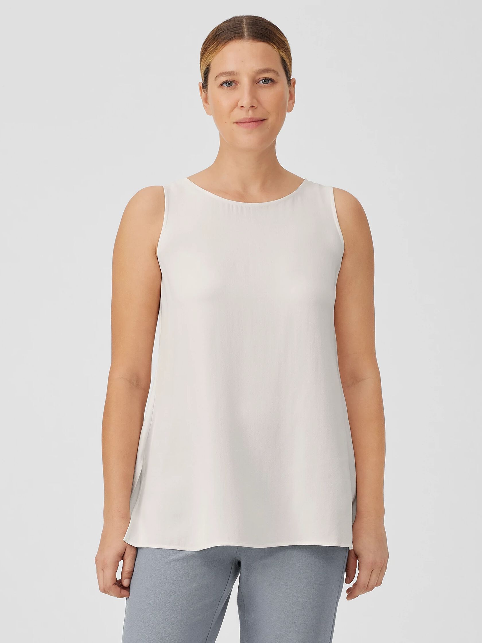 Silk Georgette Crepe Ballet Neck Tank