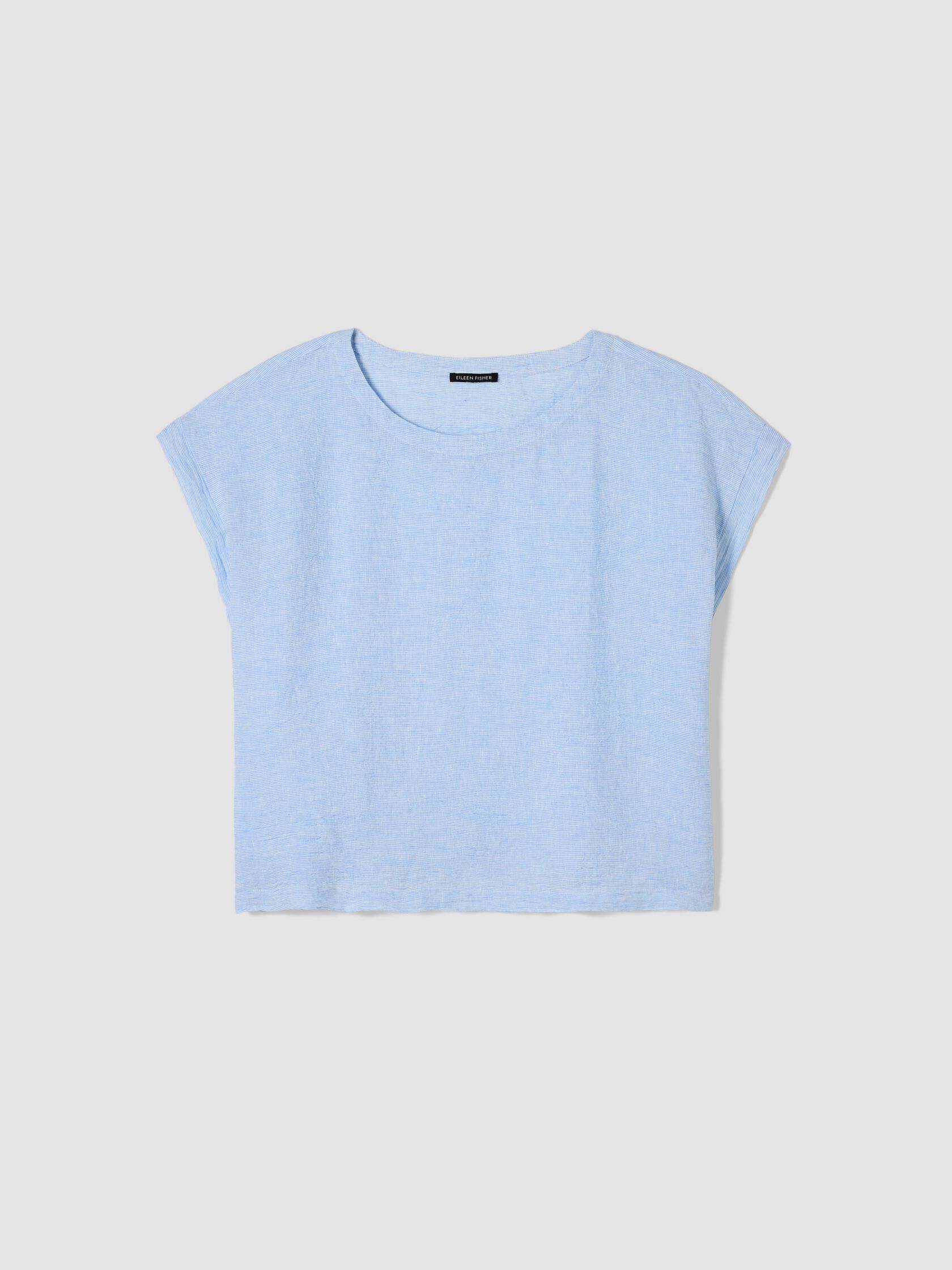 Puckered Organic Linen Stripe Ballet Neck Top