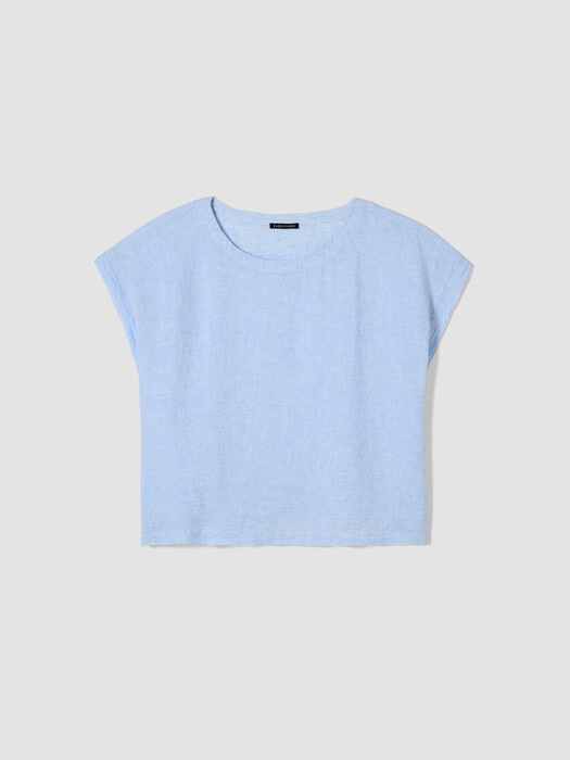 Puckered Organic Linen Stripe Ballet Neck Top