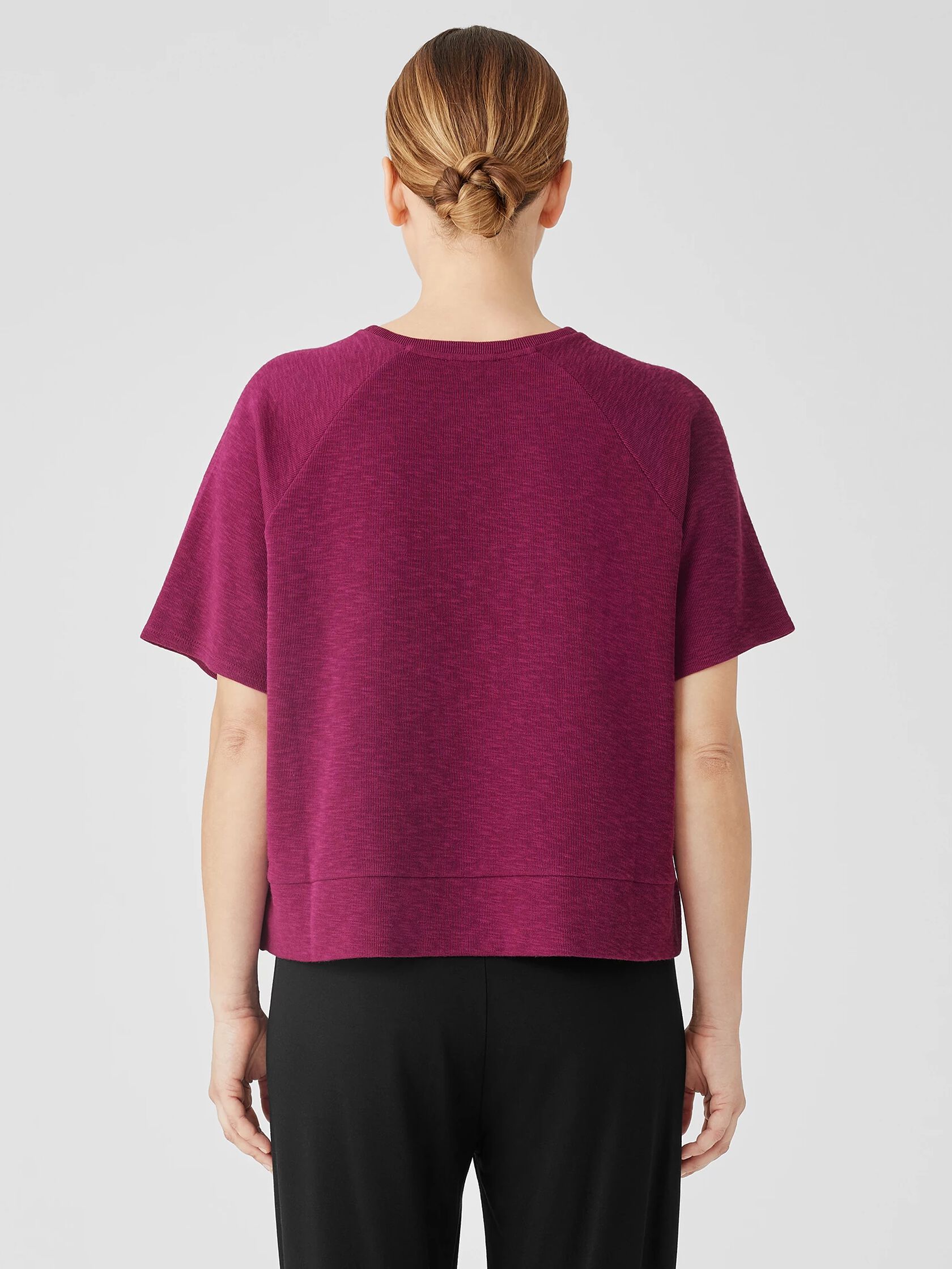 Organic Cotton Slubby Rib Knit Elbow-Sleeve Top