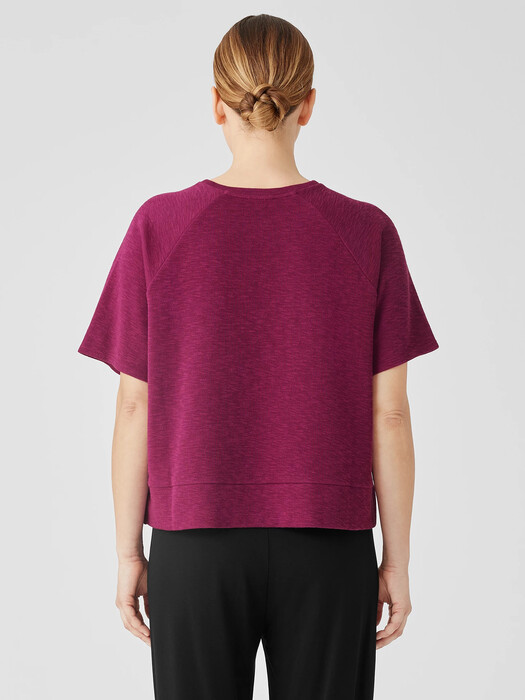 Organic Cotton Slubby Rib Knit Elbow-Sleeve Top