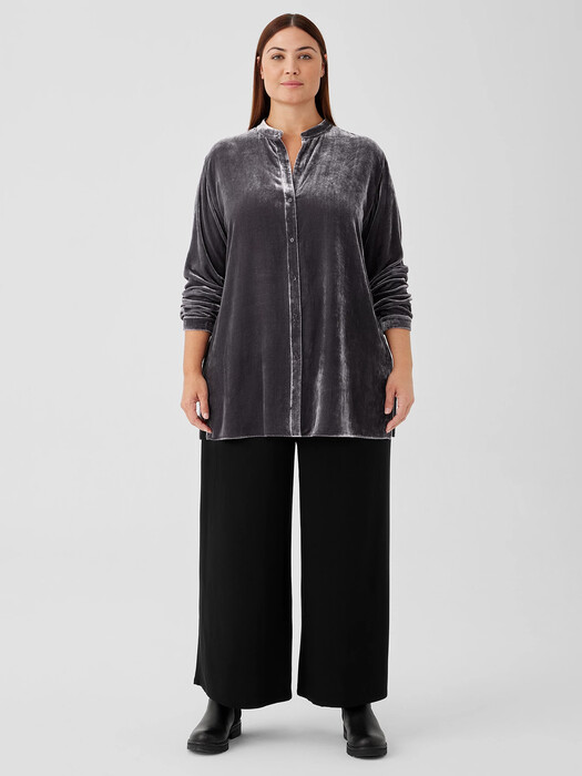 Velvet Band Collar Long Shirt