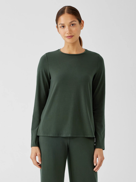 Stretch Jersey Knit Crew Neck Top