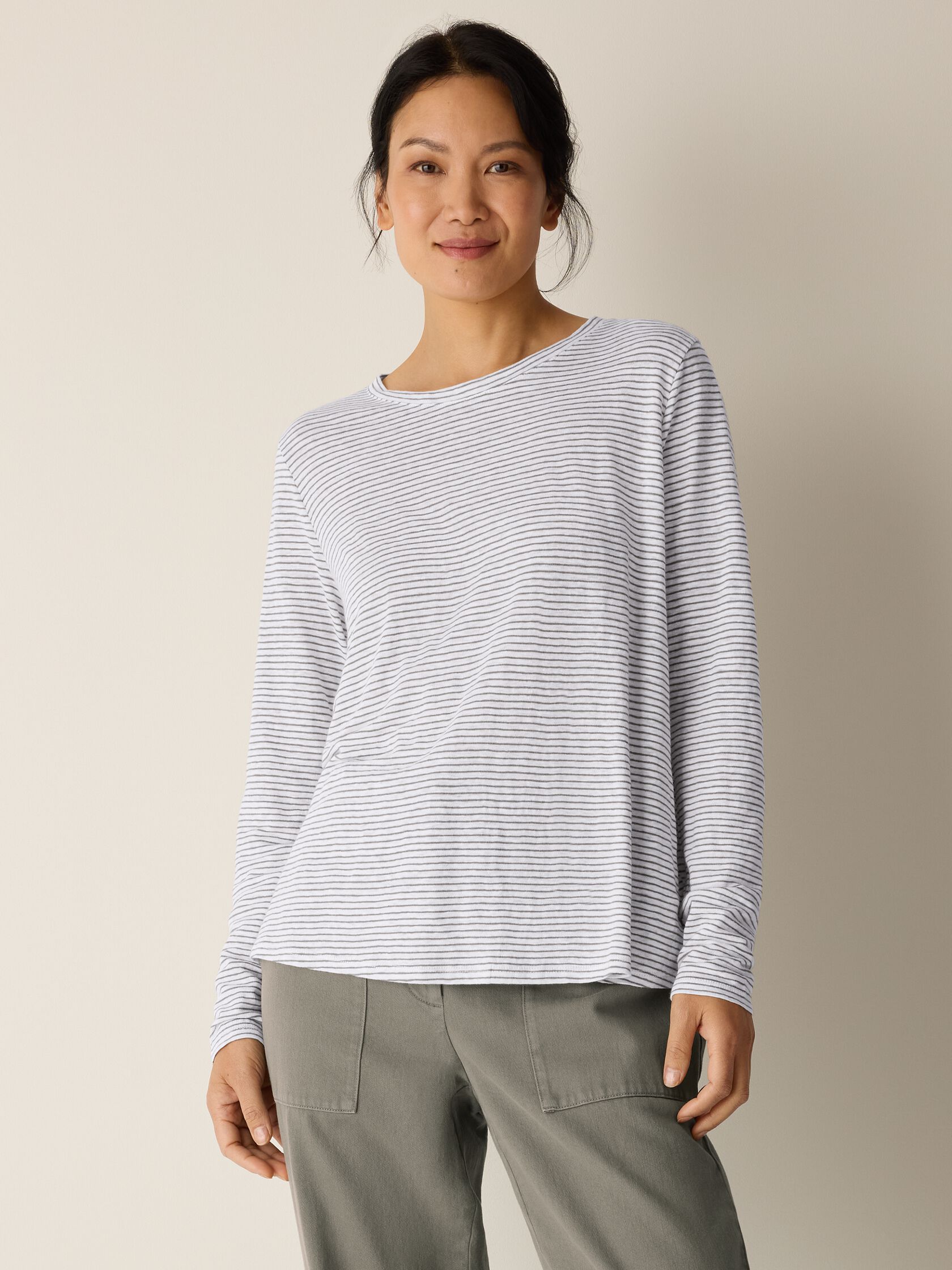 Striped Organic Linen Jersey Long-Sleeve Tee