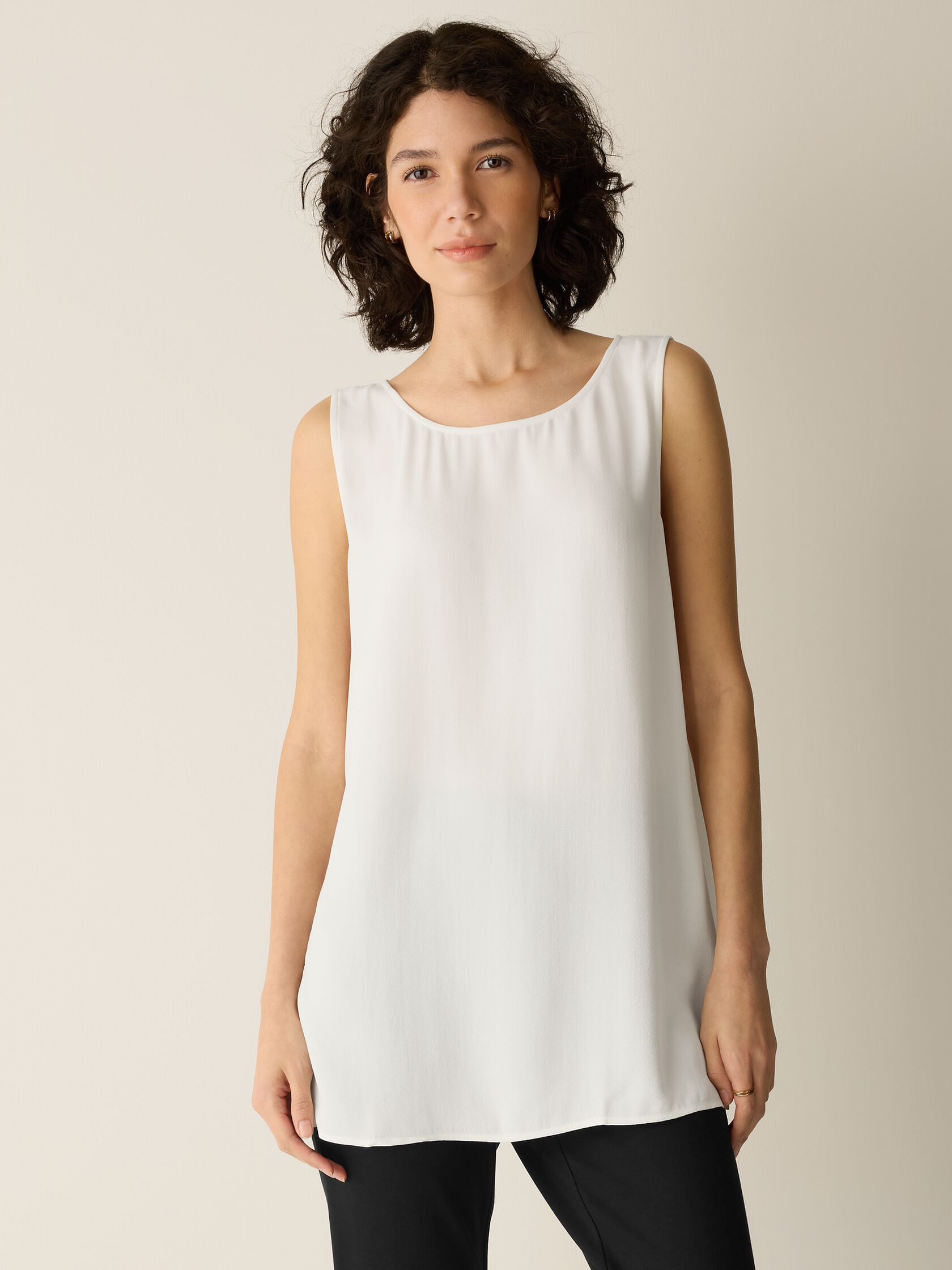 Silk Georgette Crepe Ballet Neck Long Tank