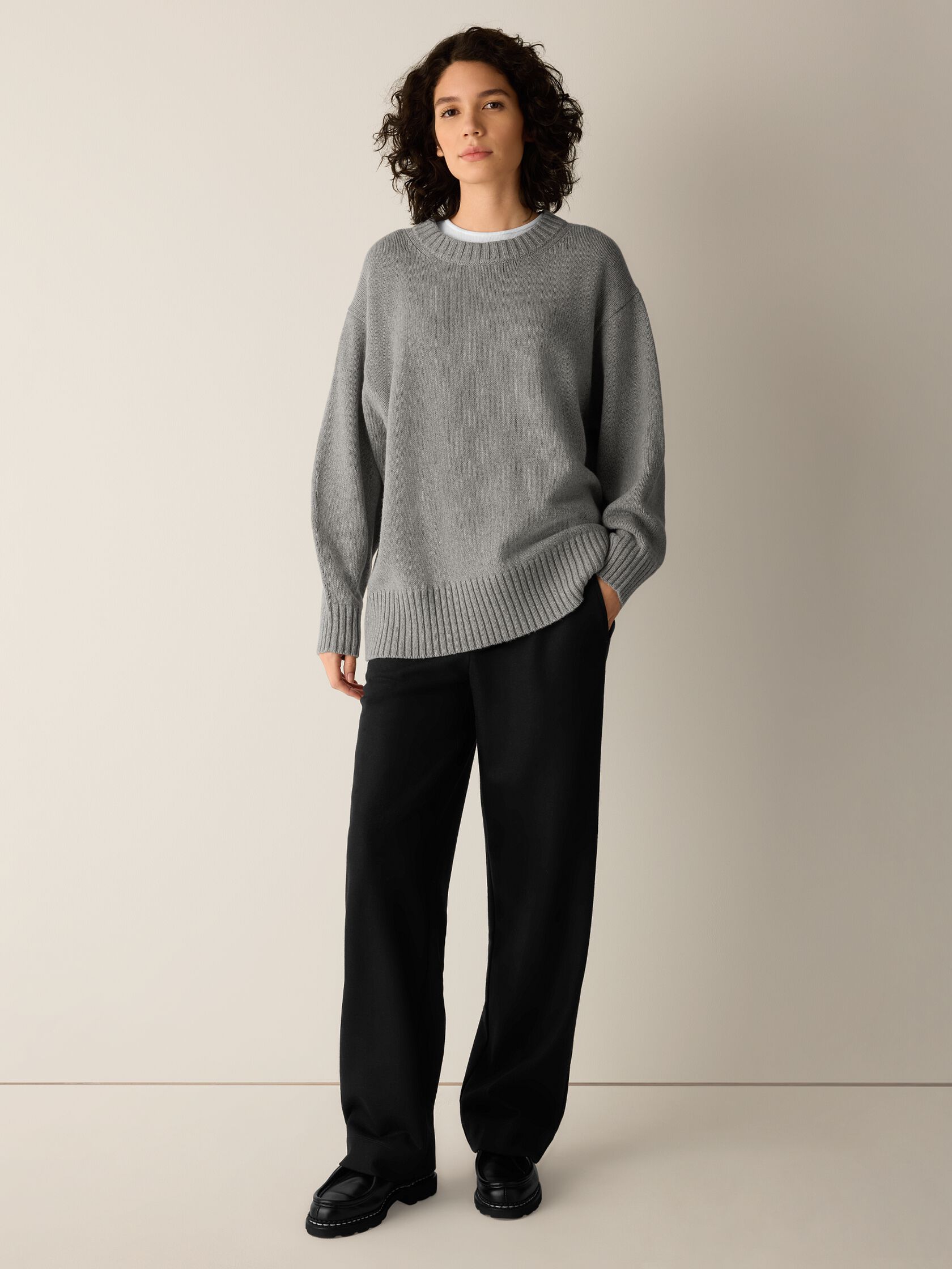 Cotton & Recycled Cashmere Crew Neck Long Top