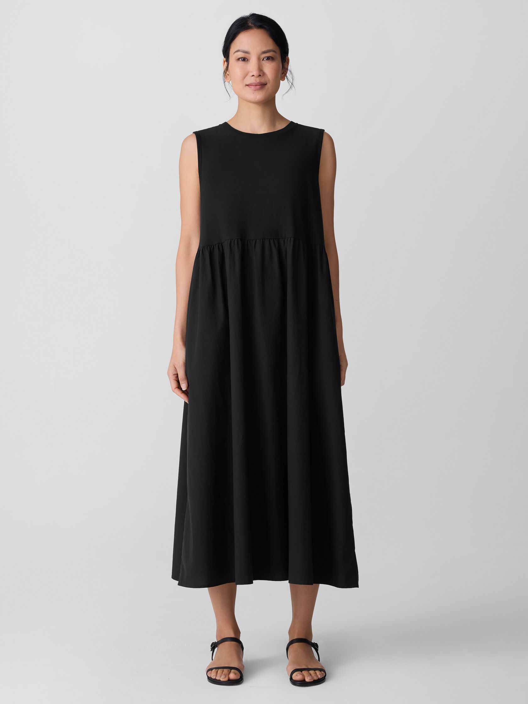 Washed Organic Cotton Poplin Round Neck Dress