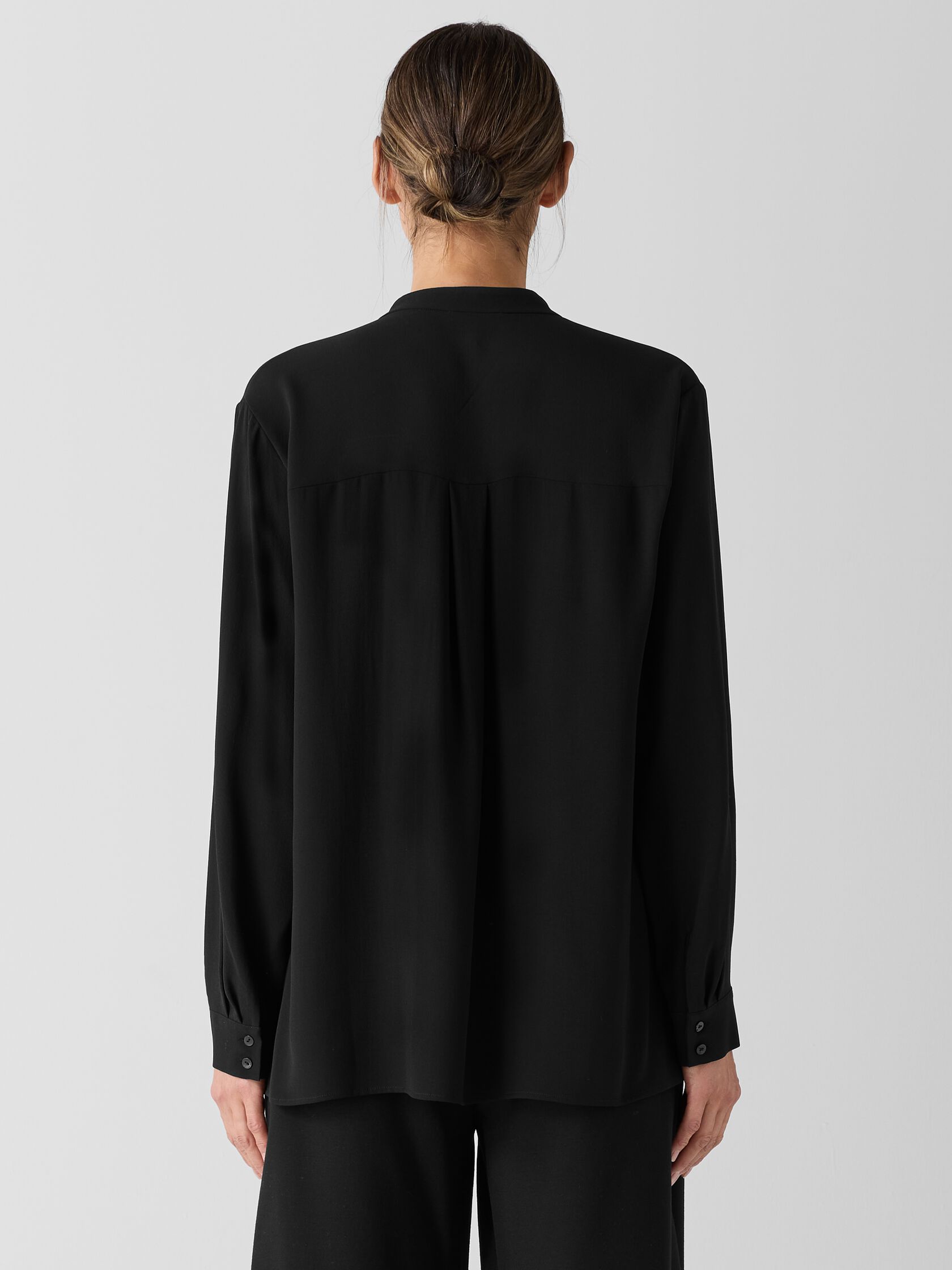 Silk Georgette Crepe Band Collar Shirt